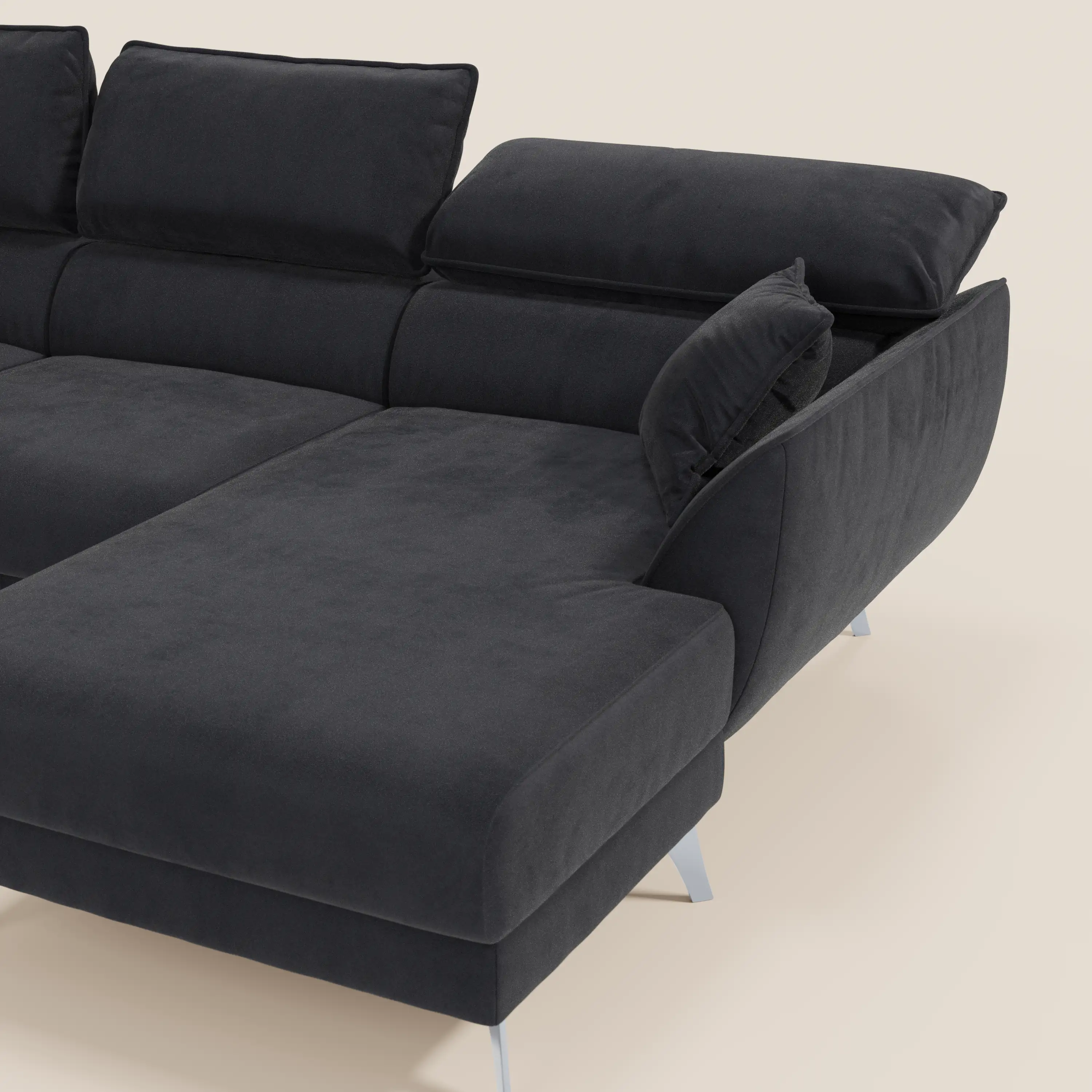 Michelangelo Canapé d'angle avec chaise longue et assises coulissantes - têtières réglables en tissu raffiné détachable effet velouté T30 - Image 114