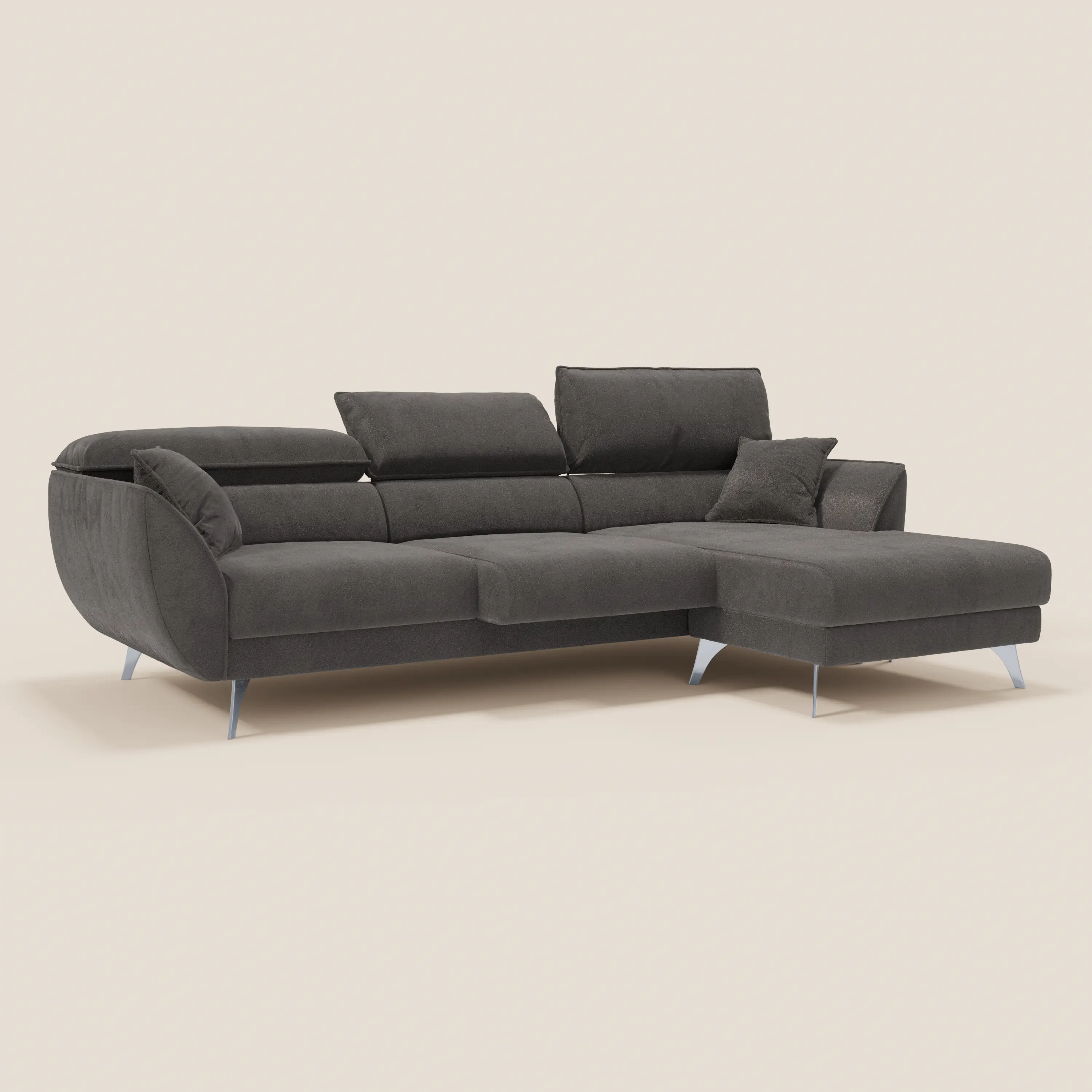 Michelangelo Canapé d'angle avec chaise longue et assises coulissantes - têtières réglables en tissu raffiné détachable effet velouté T30 - Image 135