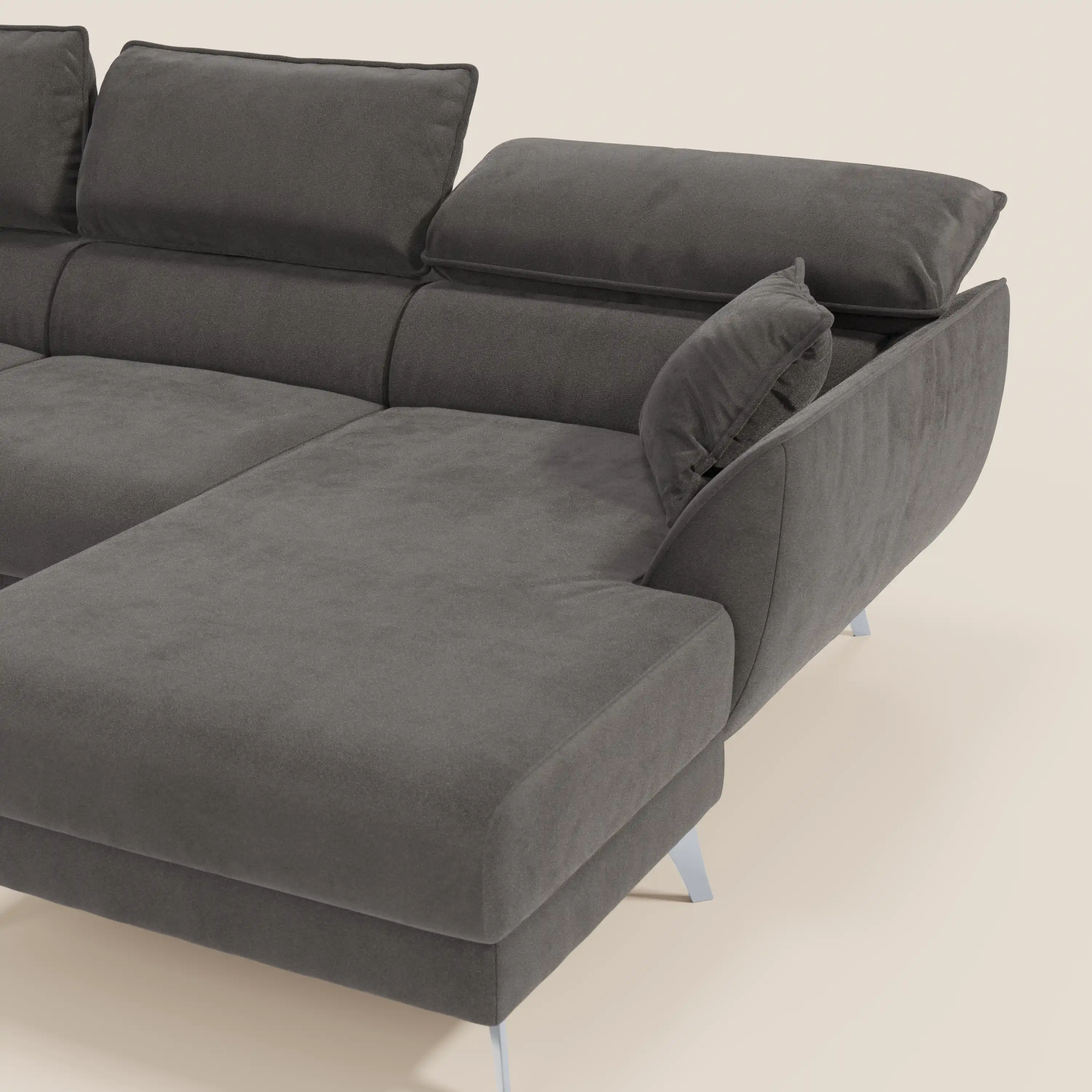 Michelangelo Canapé d'angle avec chaise longue et assises coulissantes - têtières réglables en tissu raffiné détachable effet velouté T30 - Image 140