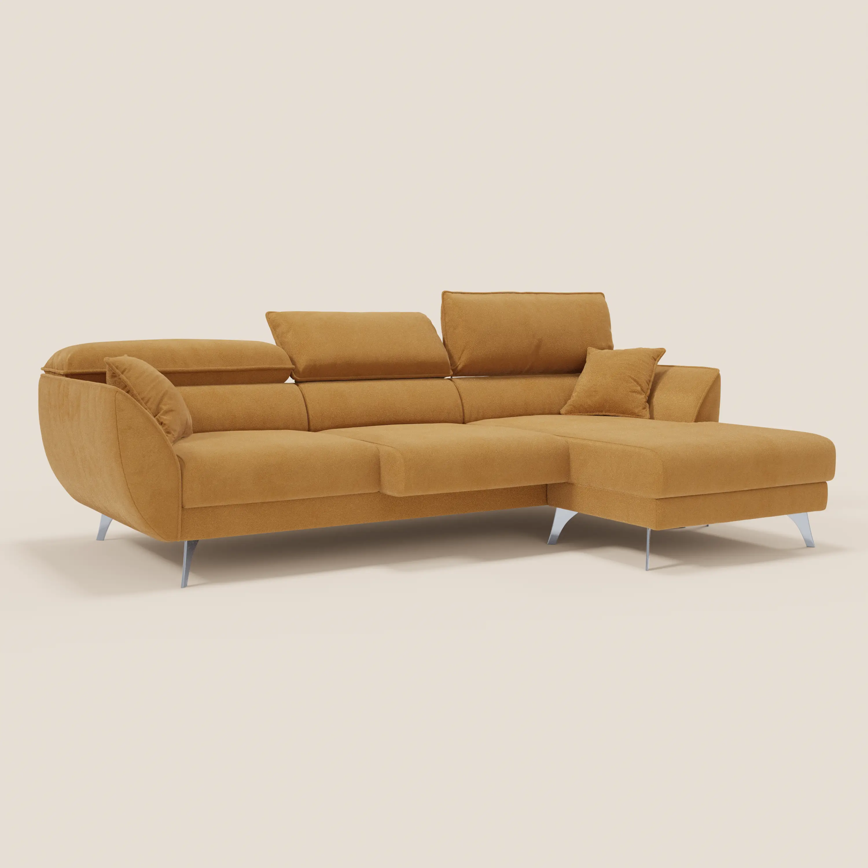 Michelangelo Canapé d'angle avec chaise longue et assises coulissantes - têtières réglables en tissu raffiné détachable effet velouté T30 - Image 148