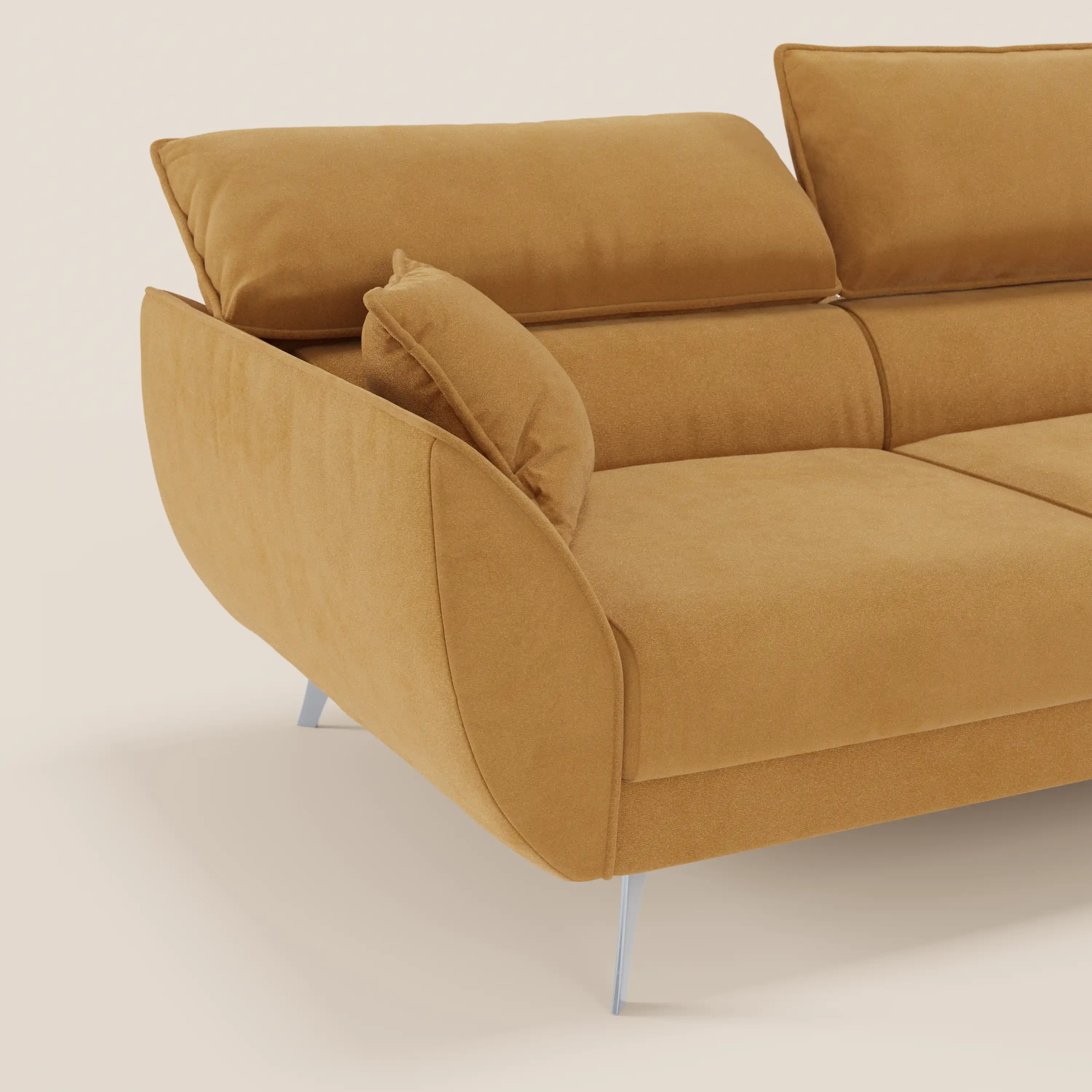 Michelangelo Canapé d'angle avec chaise longue et assises coulissantes - têtières réglables en tissu raffiné détachable effet velouté T30 - Image 150