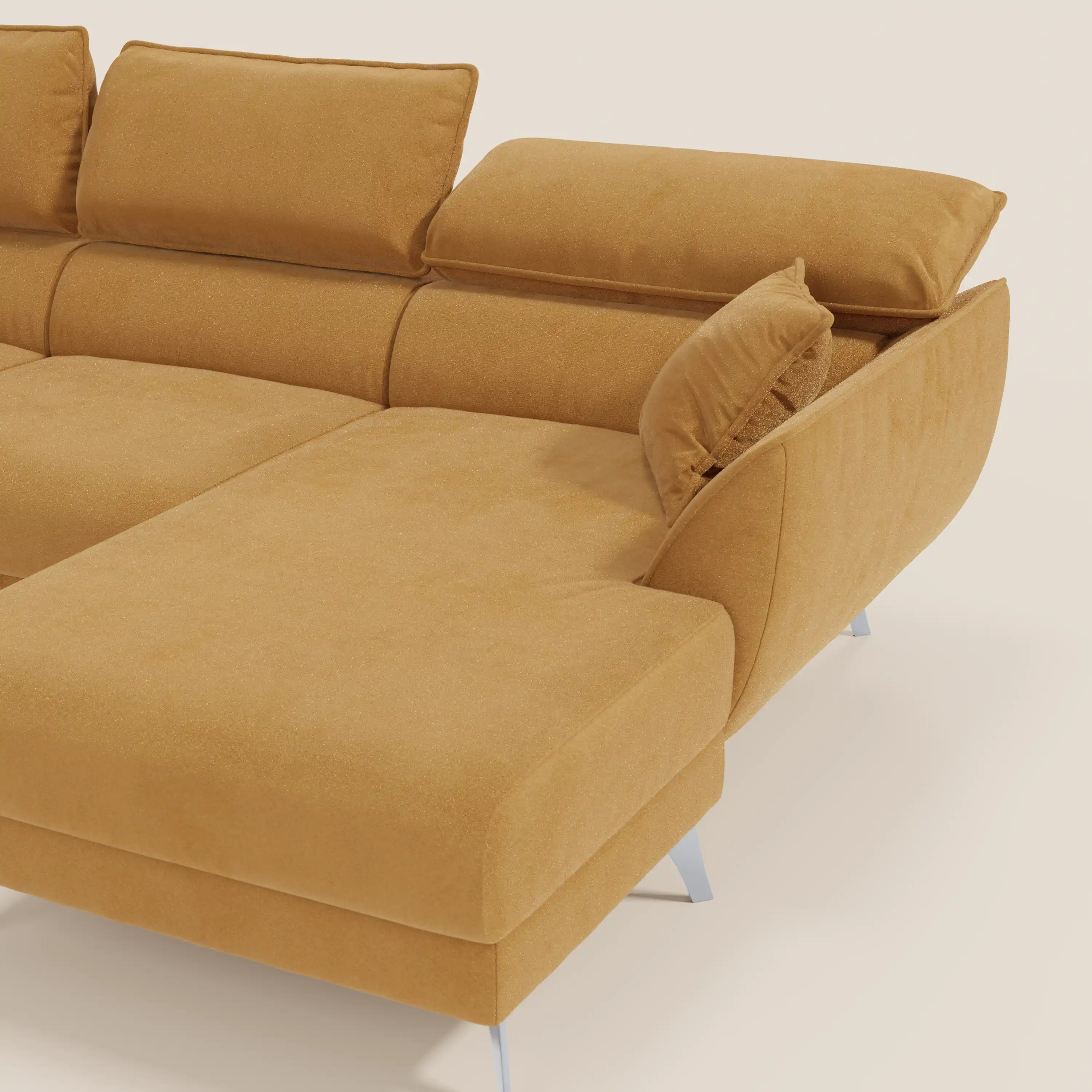 Michelangelo Canapé d'angle avec chaise longue et assises coulissantes - têtières réglables en tissu raffiné détachable effet velouté T30 - Image 153