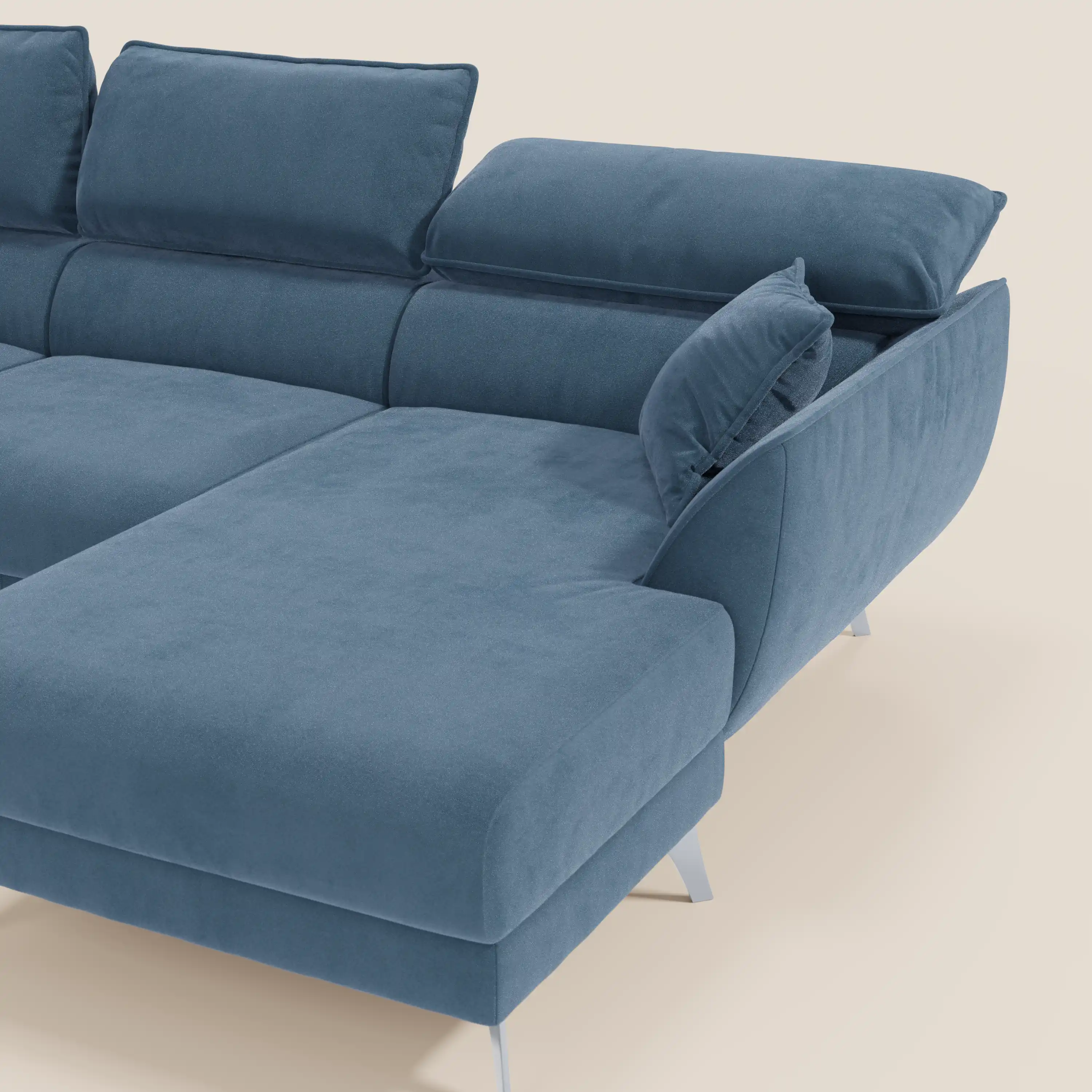 Michelangelo Canapé d'angle avec chaise longue et assises coulissantes - têtières réglables en tissu raffiné détachable effet velouté T30 - Image 166