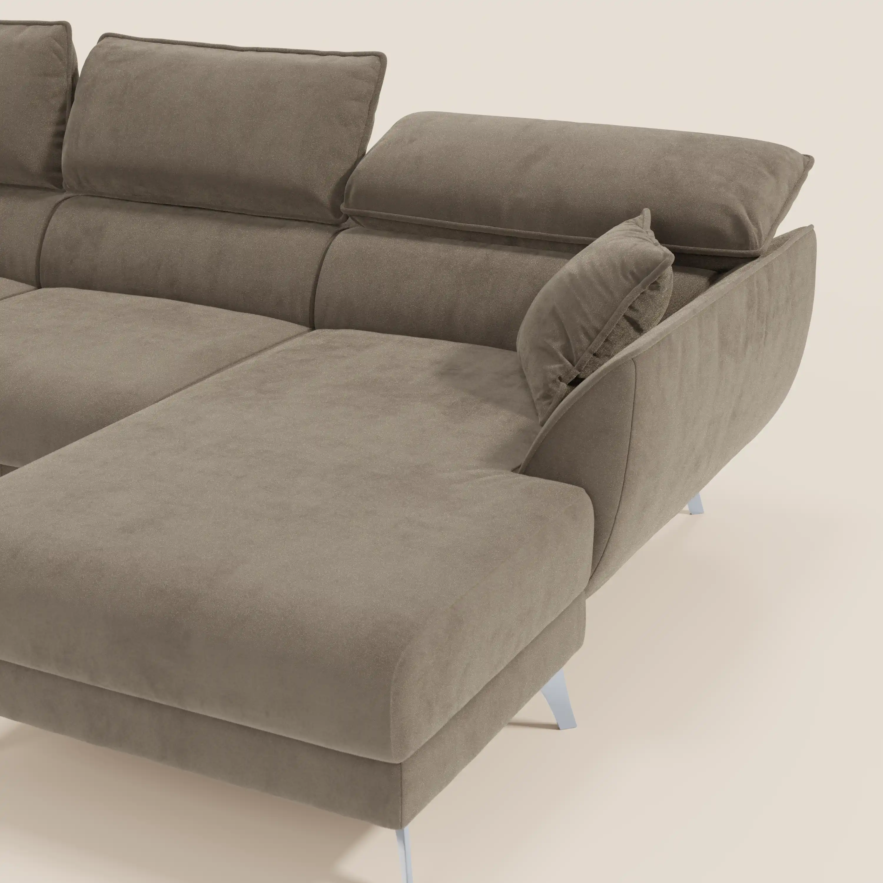 Michelangelo Canapé d'angle avec chaise longue et assises coulissantes - têtières réglables en tissu raffiné détachable effet velouté T30 - Image 179