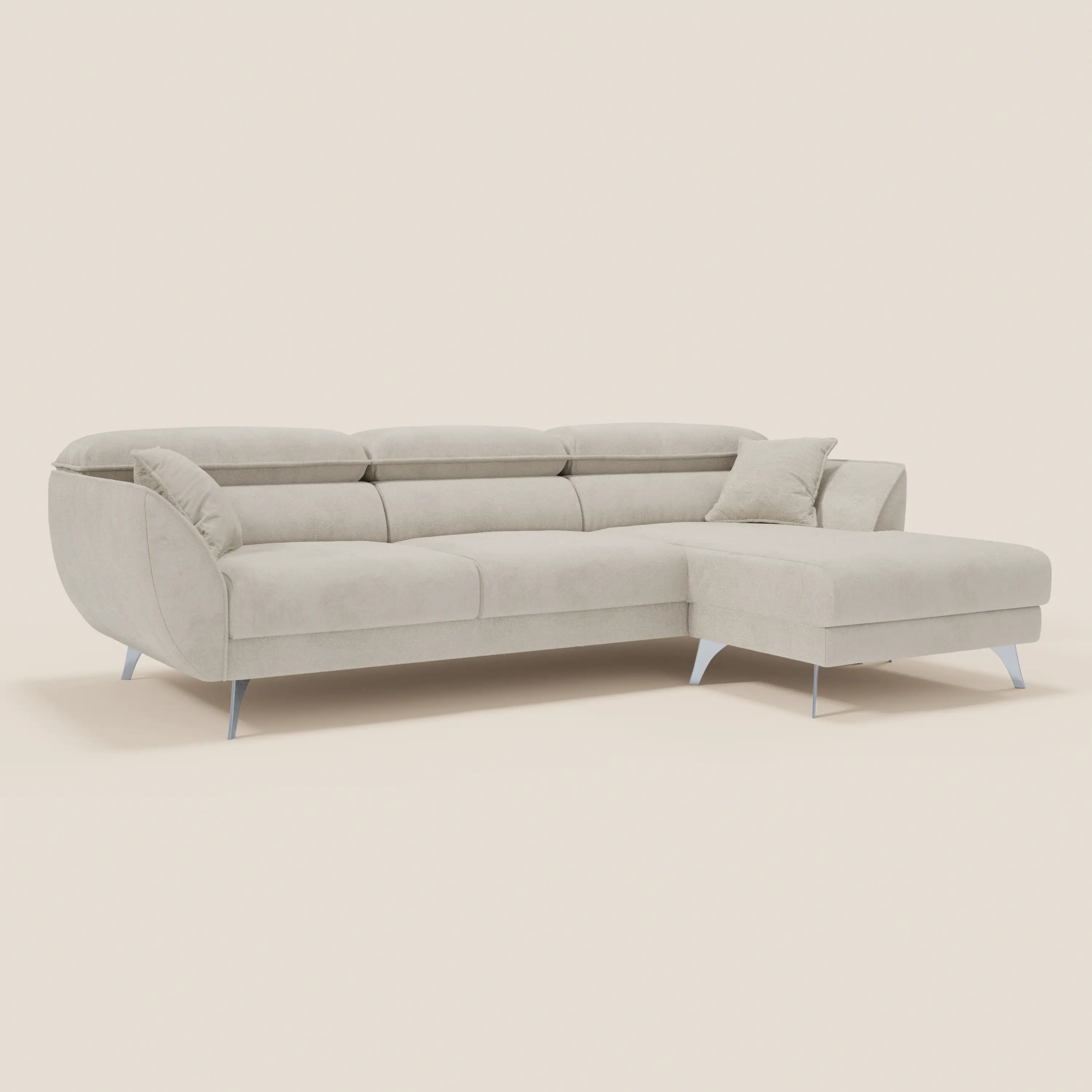 Michelangelo Canapé d'angle avec chaise longue et assises coulissantes - têtières réglables en tissu raffiné détachable effet velouté T30 - Image 190