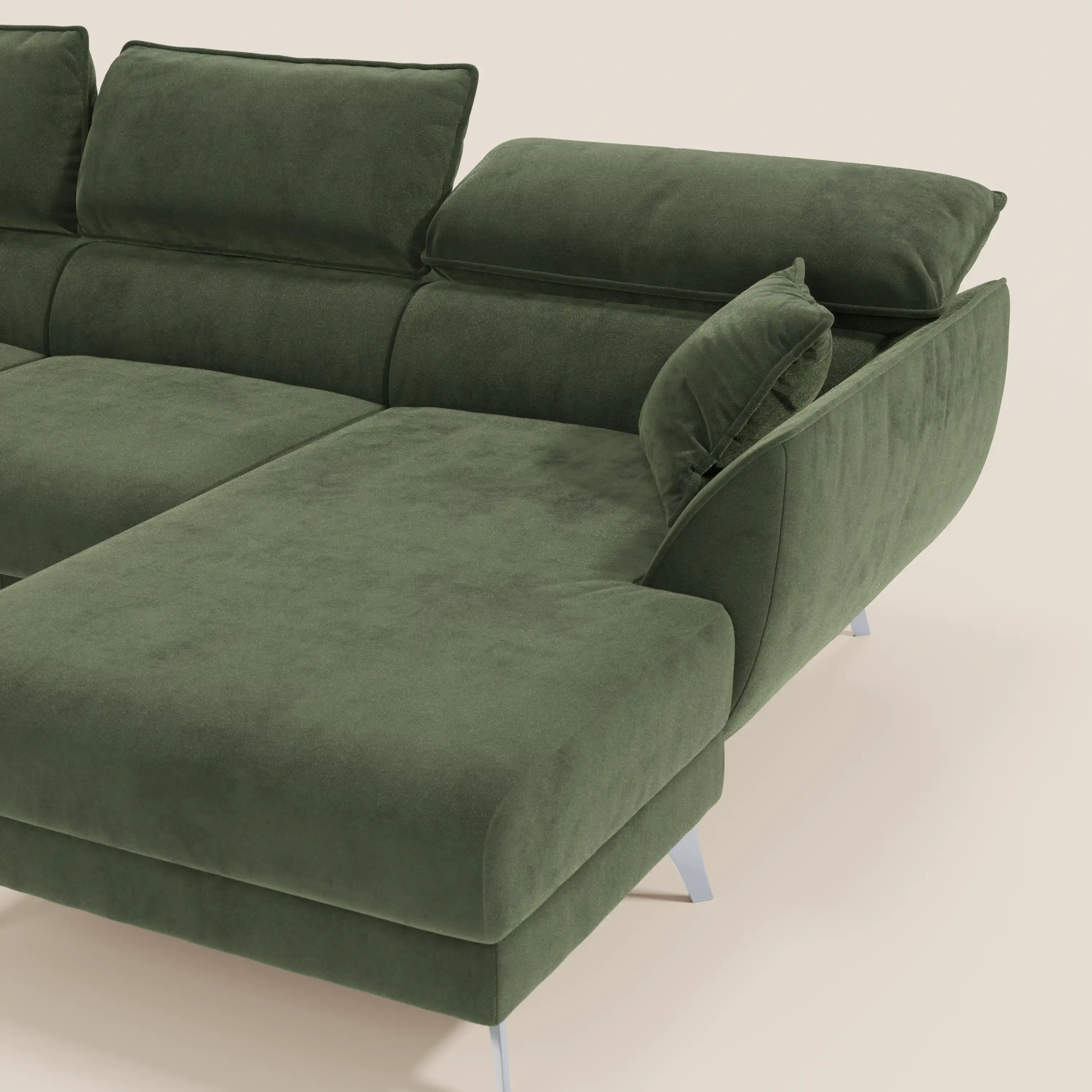 Michelangelo Canapé d'angle avec chaise longue et assises coulissantes - têtières réglables en tissu raffiné détachable effet velouté T30 - Image 35