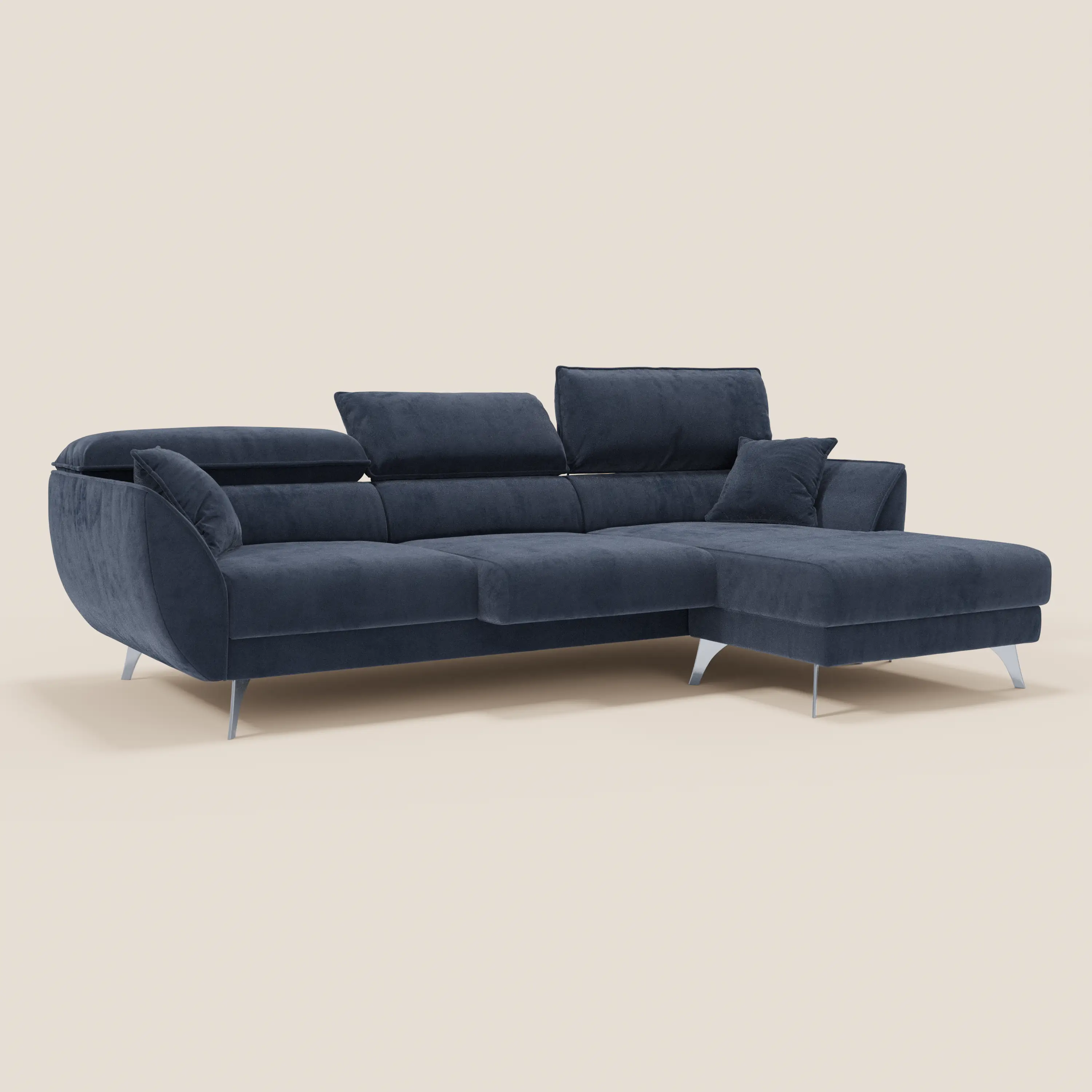 Michelangelo Canapé d'angle avec chaise longue et assises coulissantes - têtières réglables en tissu raffiné détachable effet velouté T30 - Image 4