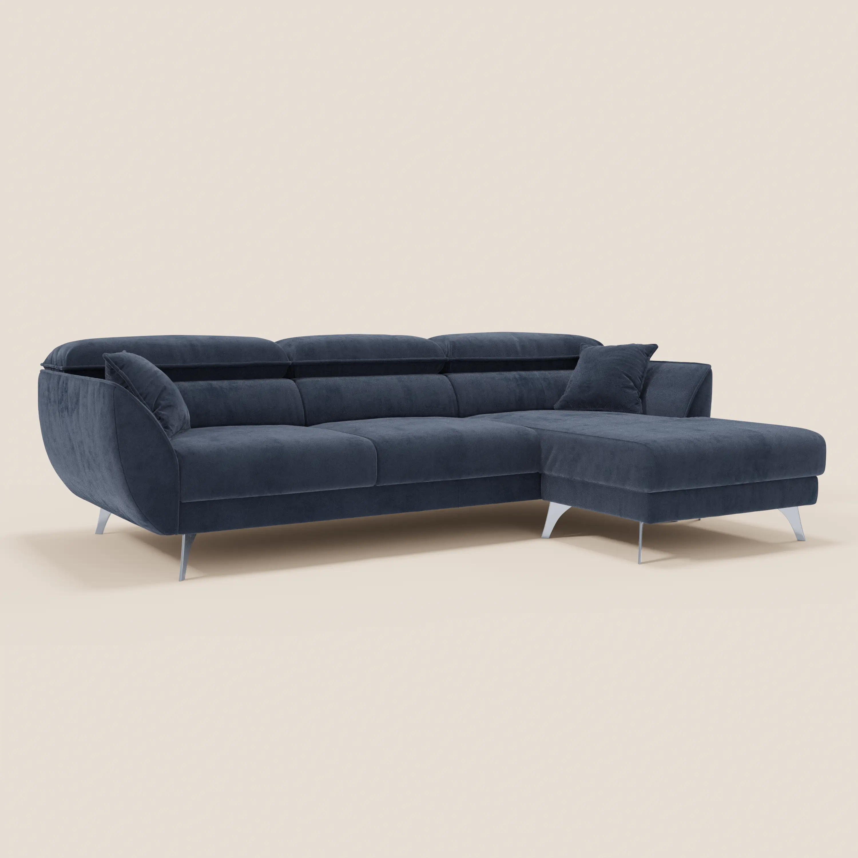 Michelangelo Canapé d'angle avec chaise longue et assises coulissantes - têtières réglables en tissu raffiné détachable effet velouté T30 - Image 7