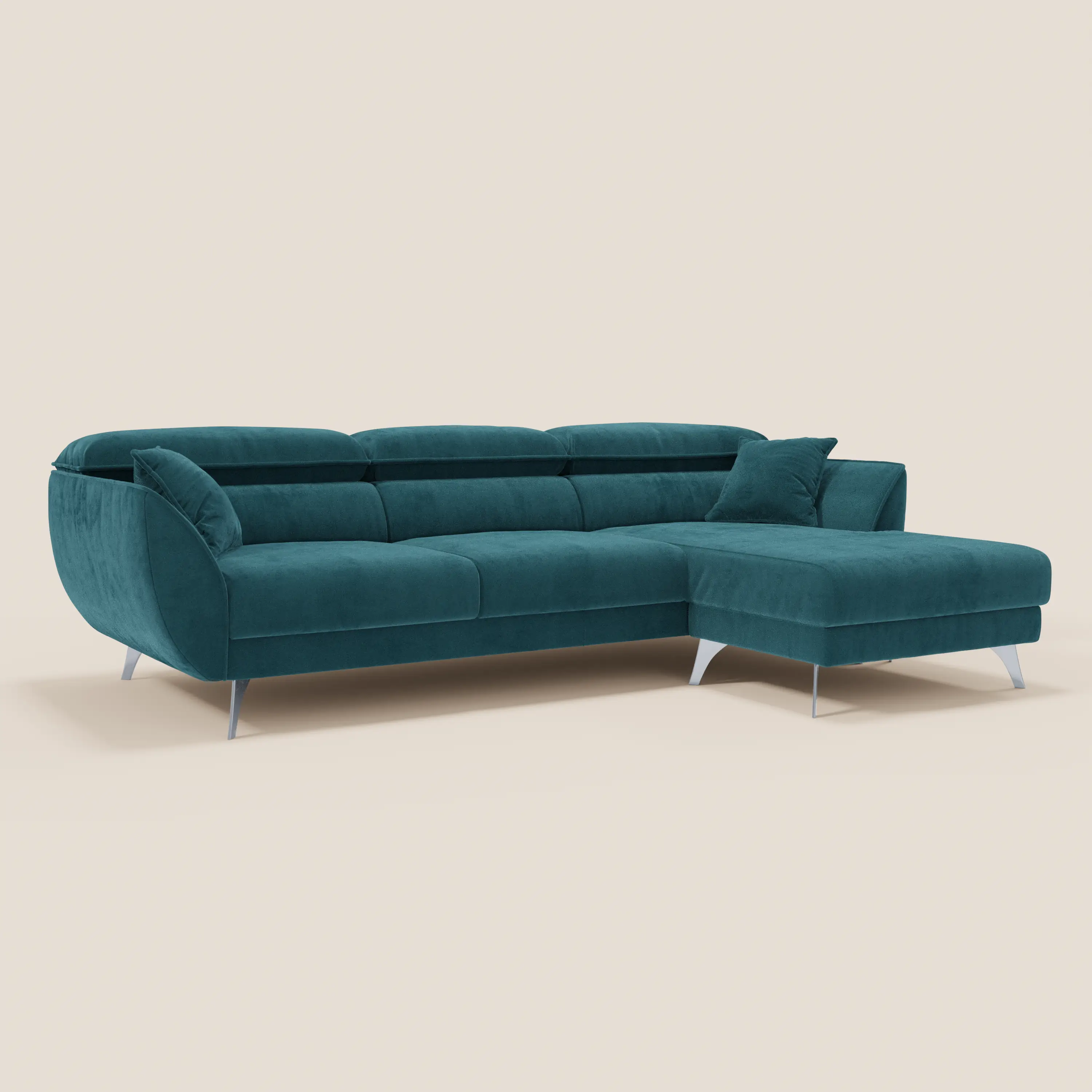 Michelangelo Canapé d'angle avec chaise longue et assises coulissantes - têtières réglables en tissu raffiné détachable effet velouté T30 - Image 86