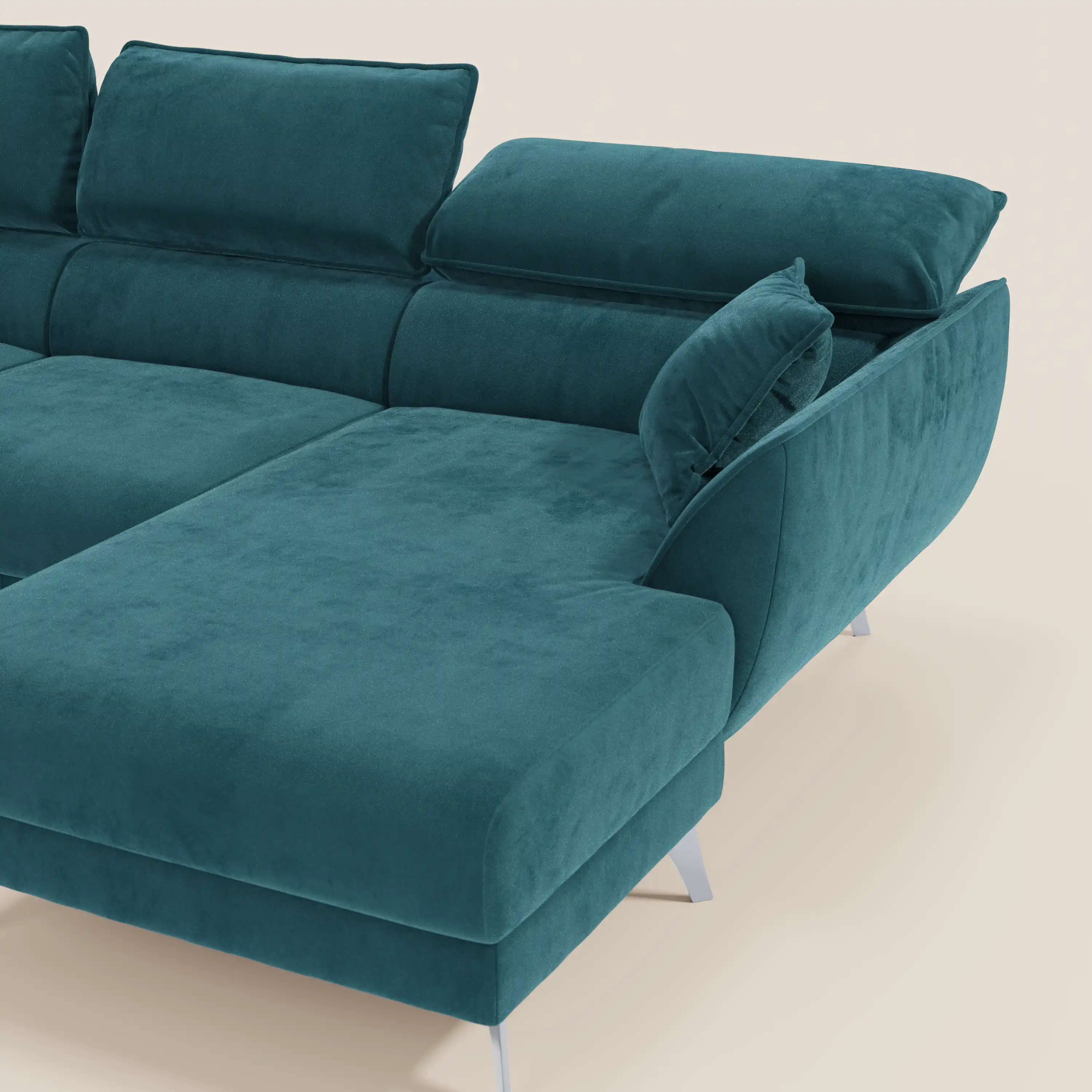 Michelangelo Canapé d'angle avec chaise longue et assises coulissantes - têtières réglables en tissu raffiné détachable effet velouté T30 - Image 88