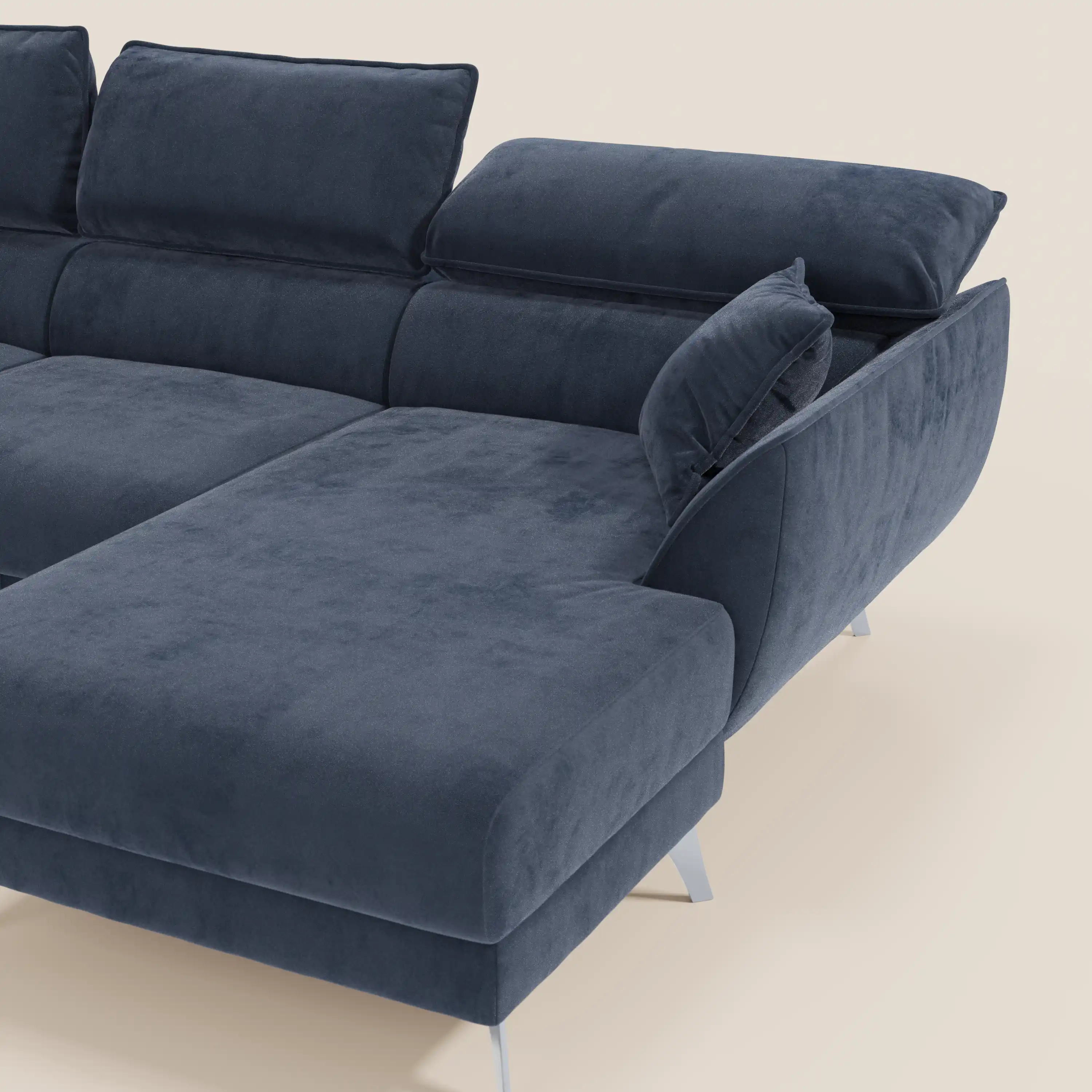 Michelangelo Canapé d'angle avec chaise longue et assises coulissantes - têtières réglables en tissu raffiné détachable effet velouté T30 - Image 9