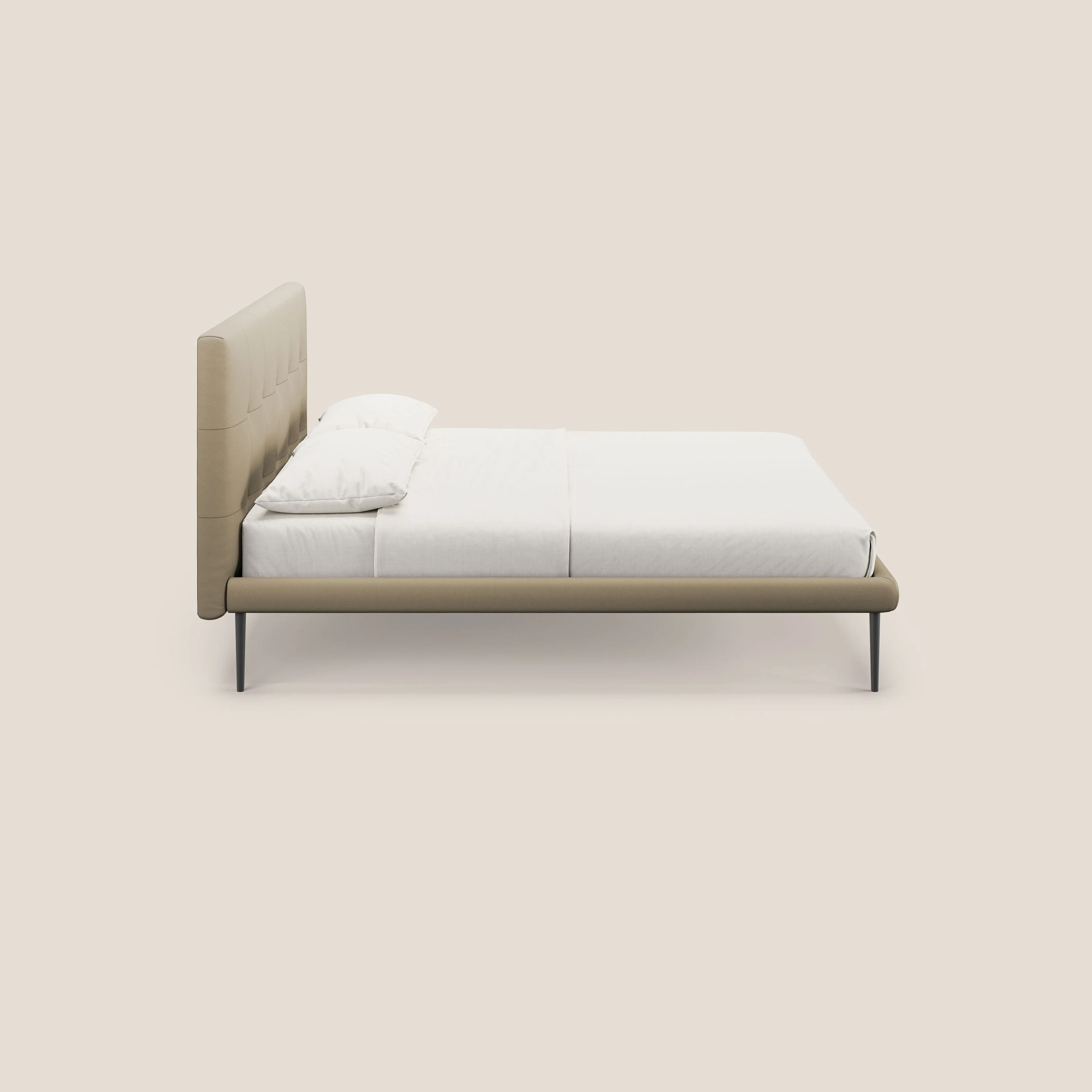 Midori lit rembourré capitonné avec pieds hauts en similicuir T04 beige - Image 3