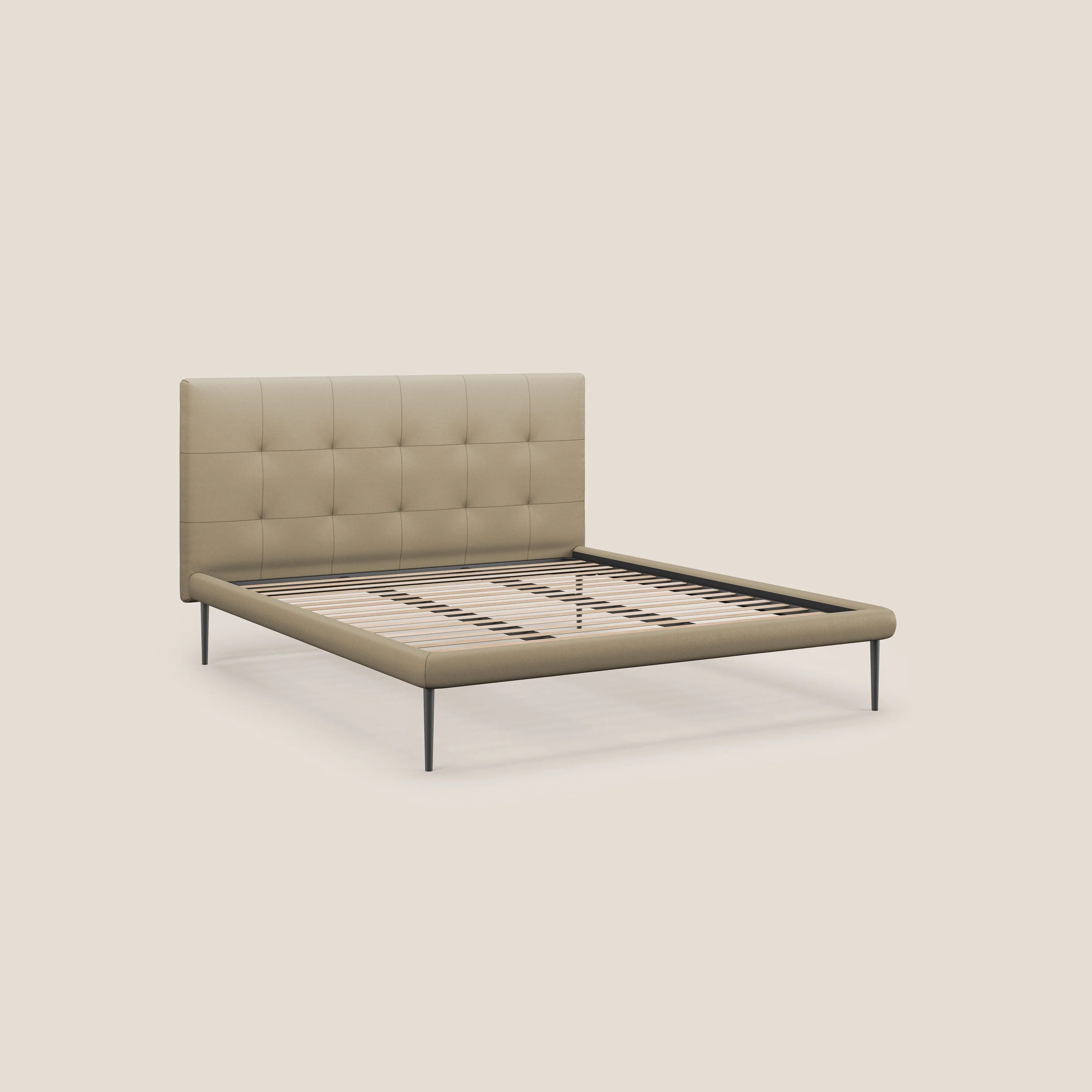 Midori lit rembourré capitonné avec pieds hauts en similicuir T04 beige - Image 7