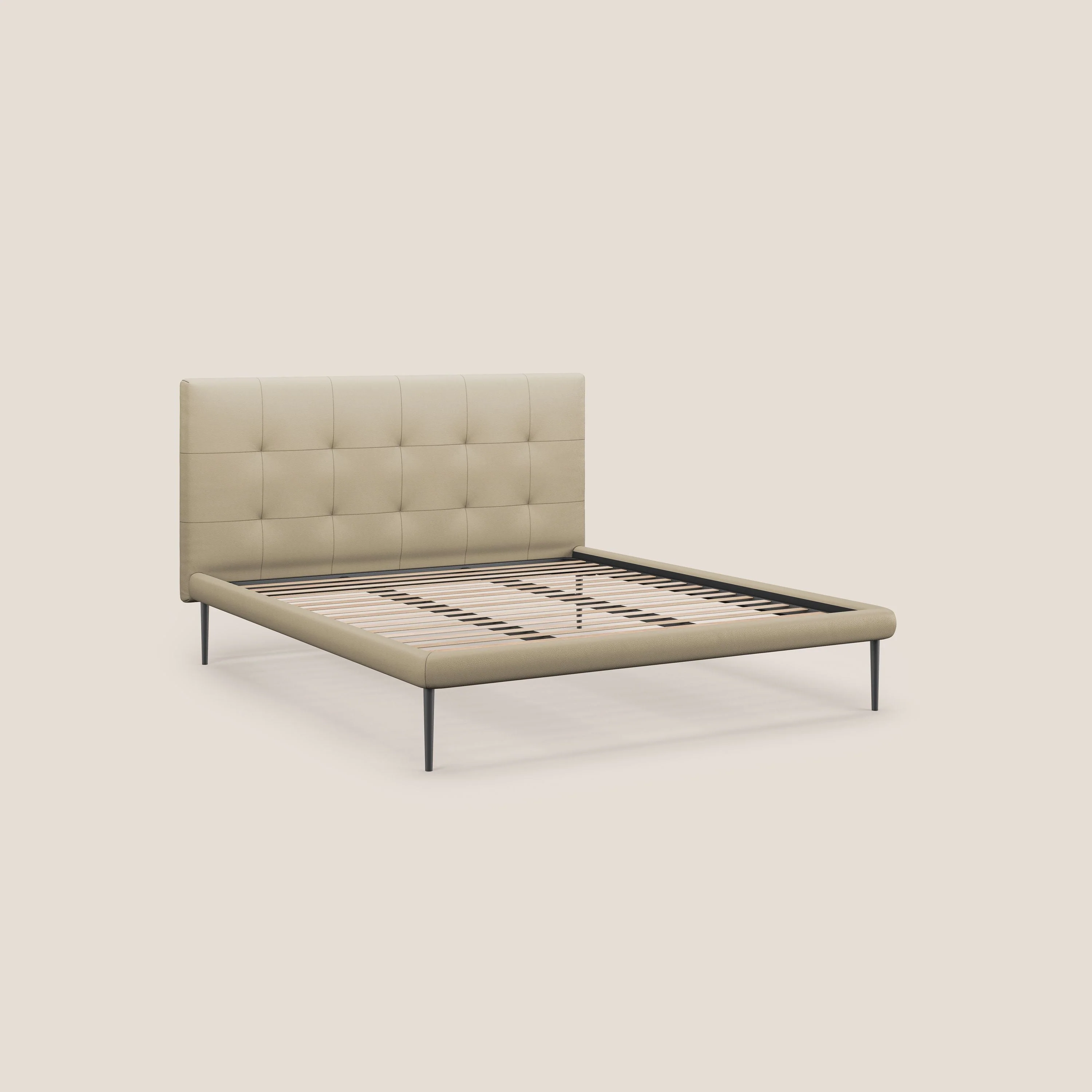 Midori lit rembourré capitonné avec pieds hauts en similicuir T04 crème - Image 8