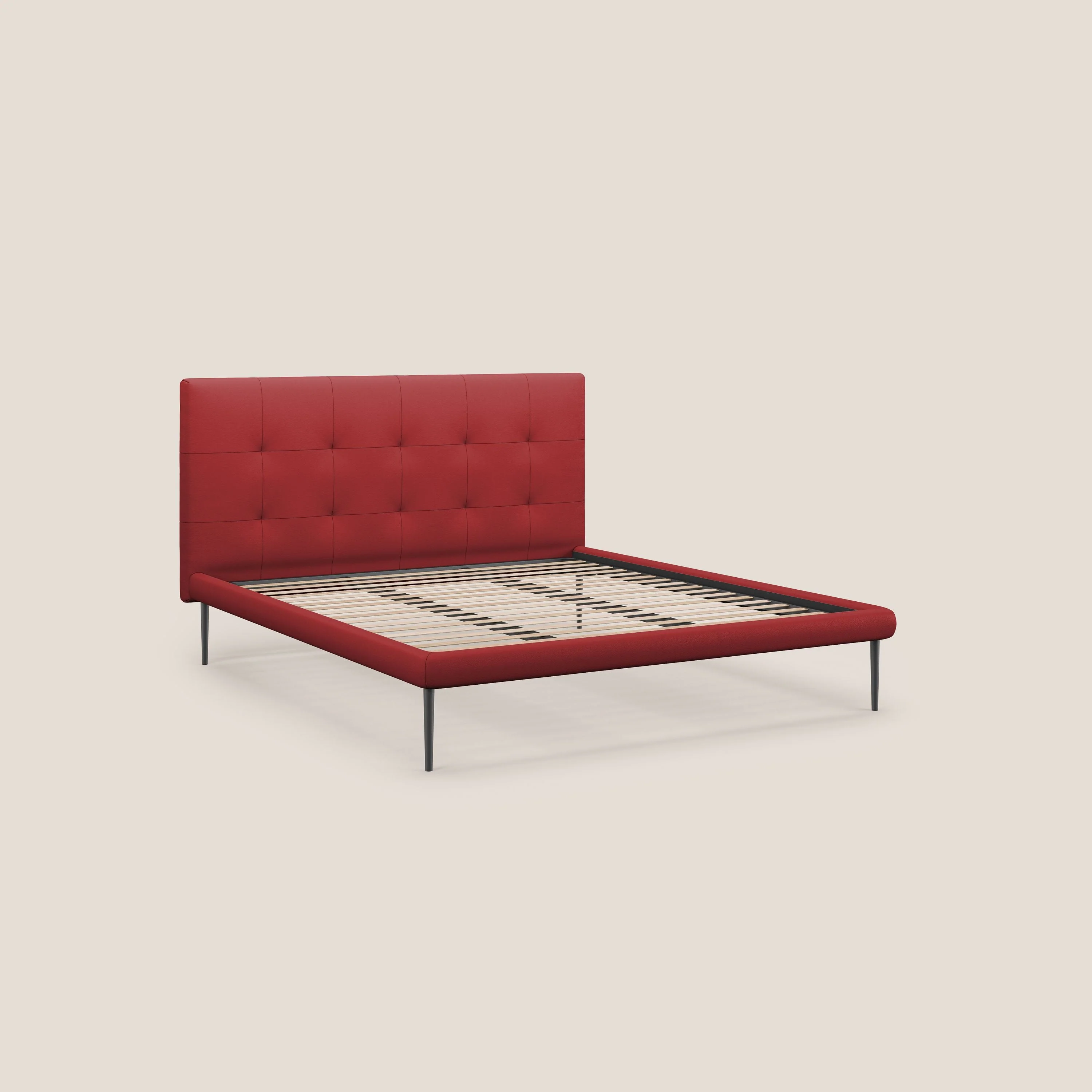 Midori lit rembourré capitonné avec pieds hauts en similicuir T04 rouge - Image 7
