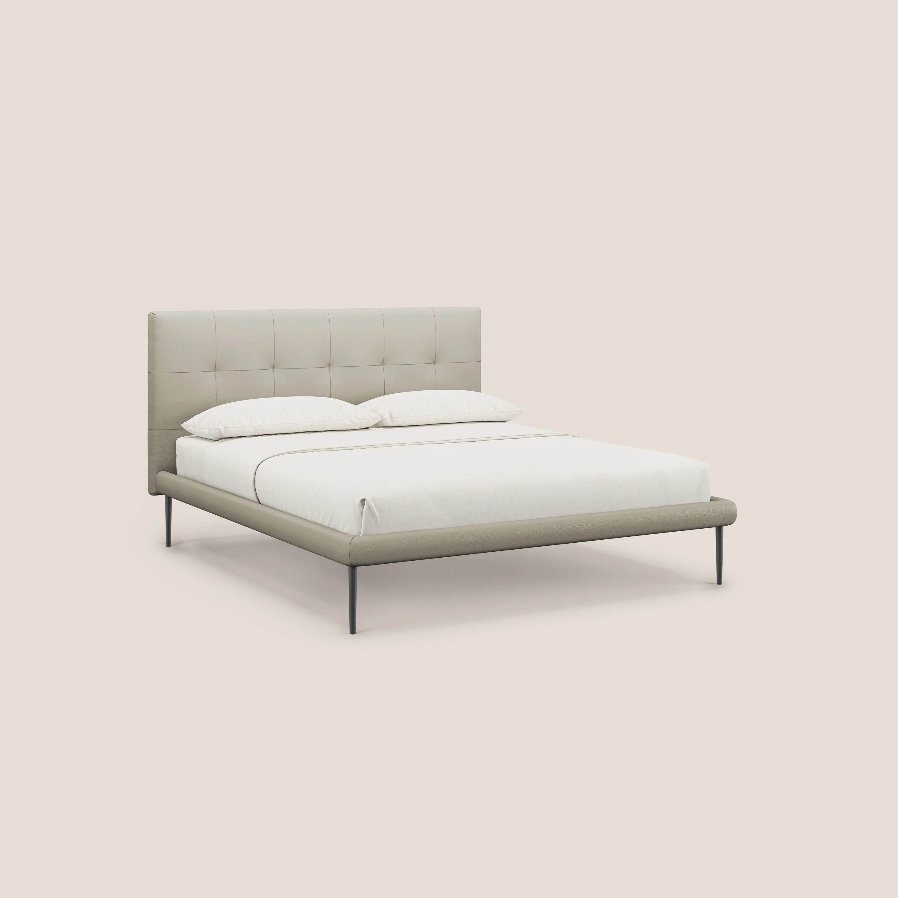 Midori lit rembourré capitonné avec pieds hauts en similicuir T04 Taupe tortora