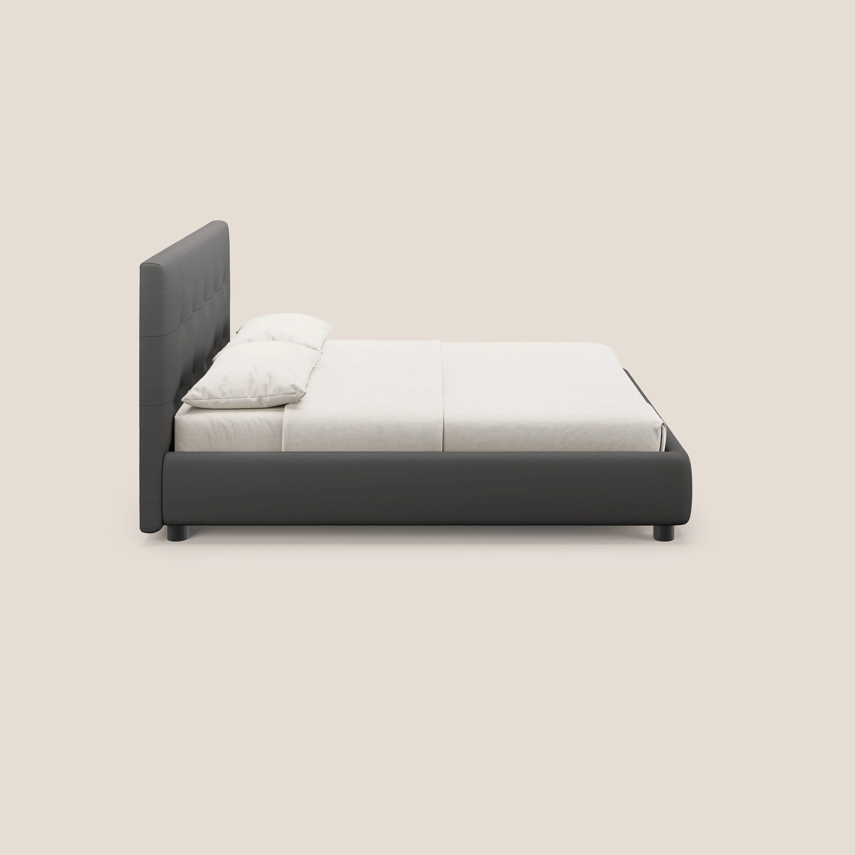 Minato lit coffre avec tête de lit capitonnée en similicuir imperméable T04 anthracite - Image 4