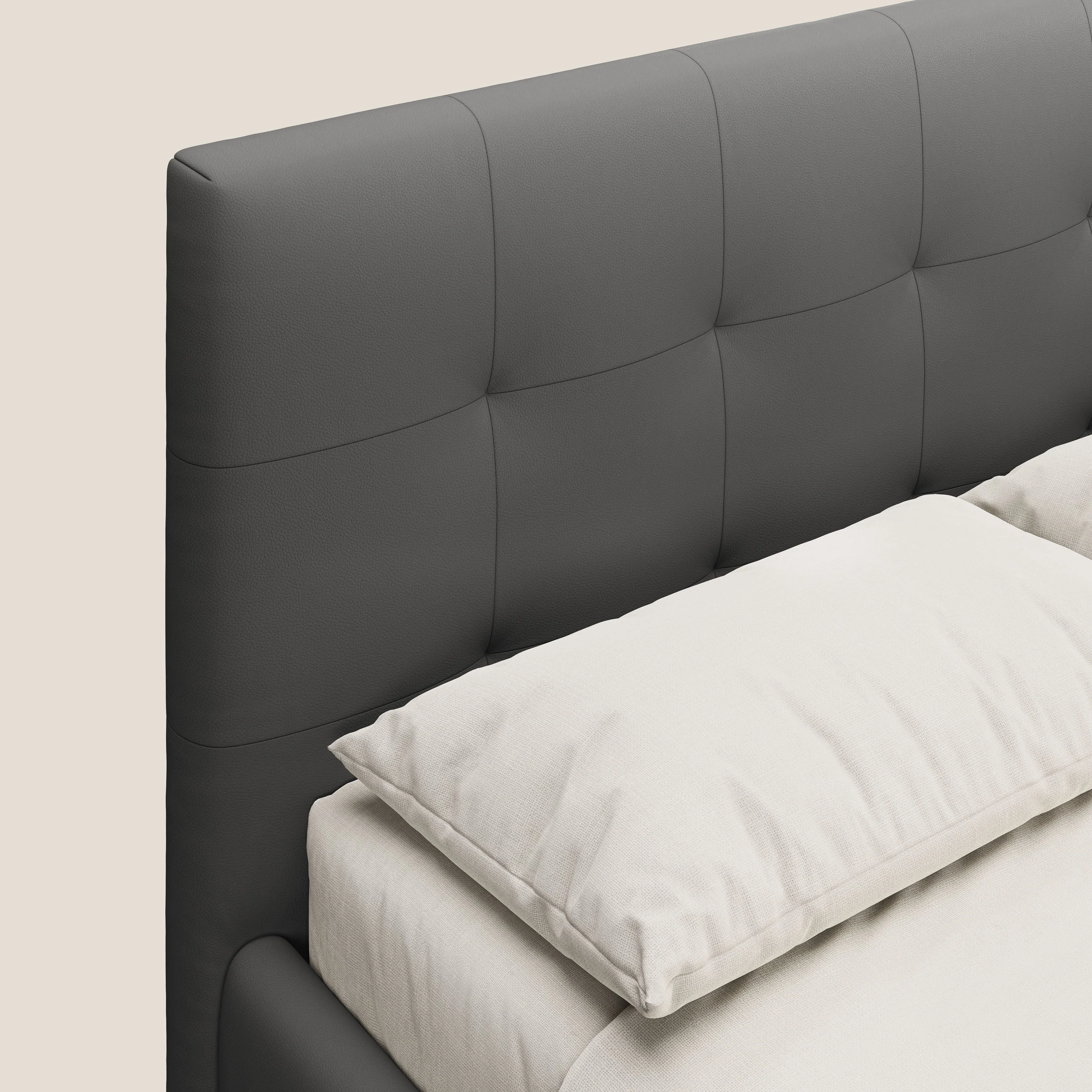 Minato lit coffre avec tête de lit capitonnée en similicuir imperméable T04 anthracite - Image 6