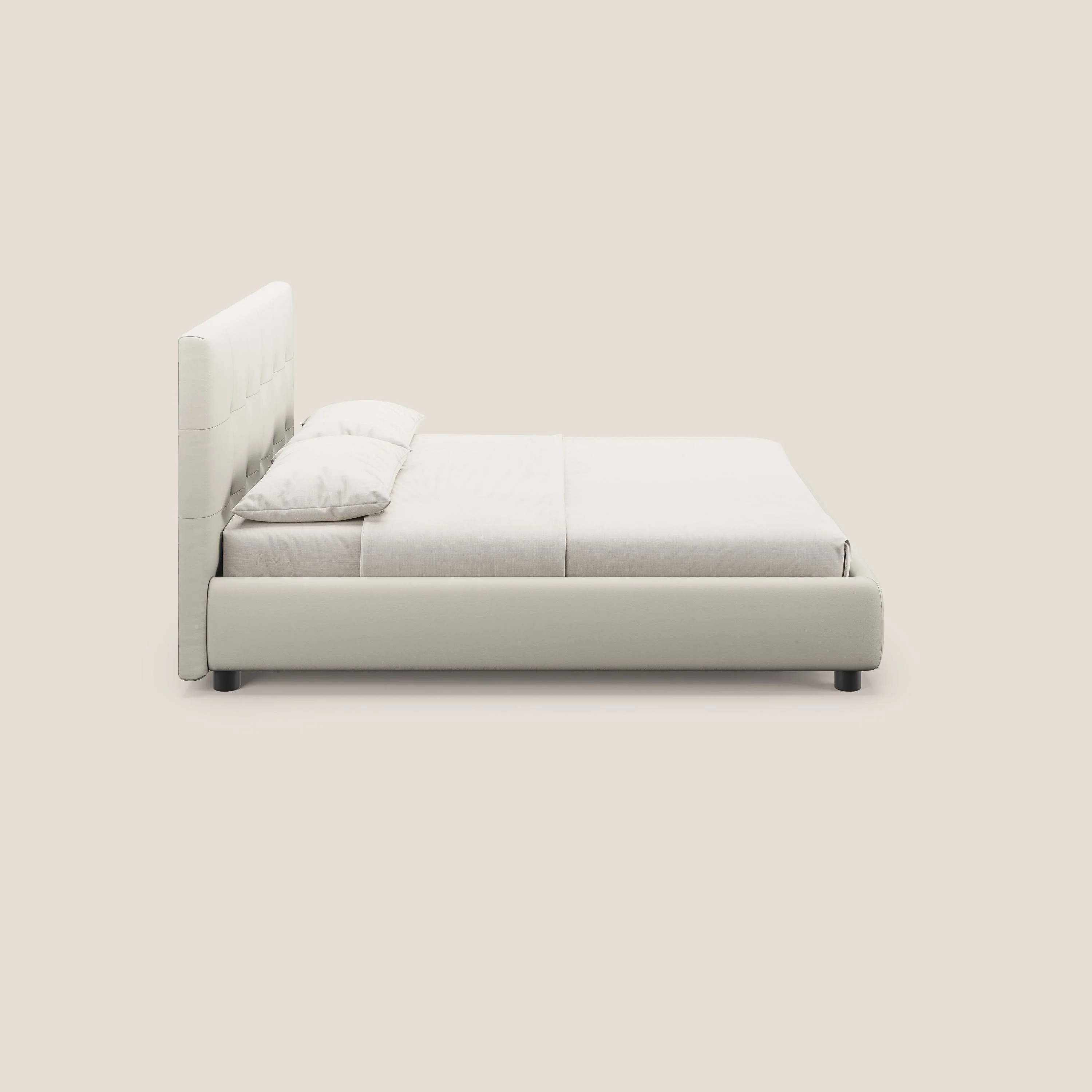 Minato lit coffre avec tête de lit capitonnée en similicuir imperméable T04 blanc - Image 4