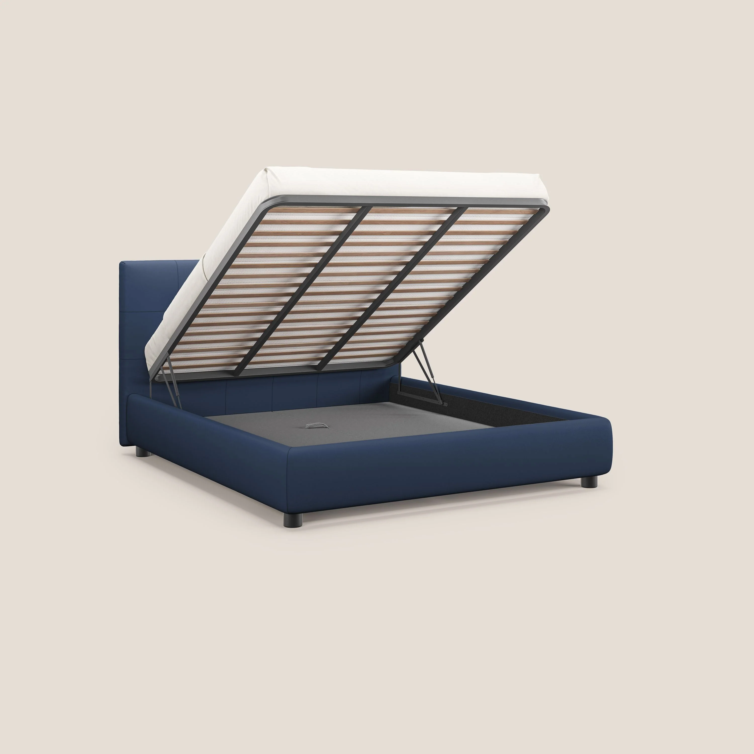 Minato lit coffre avec tête de lit capitonnée en similicuir imperméable T04 bleu - Image 2