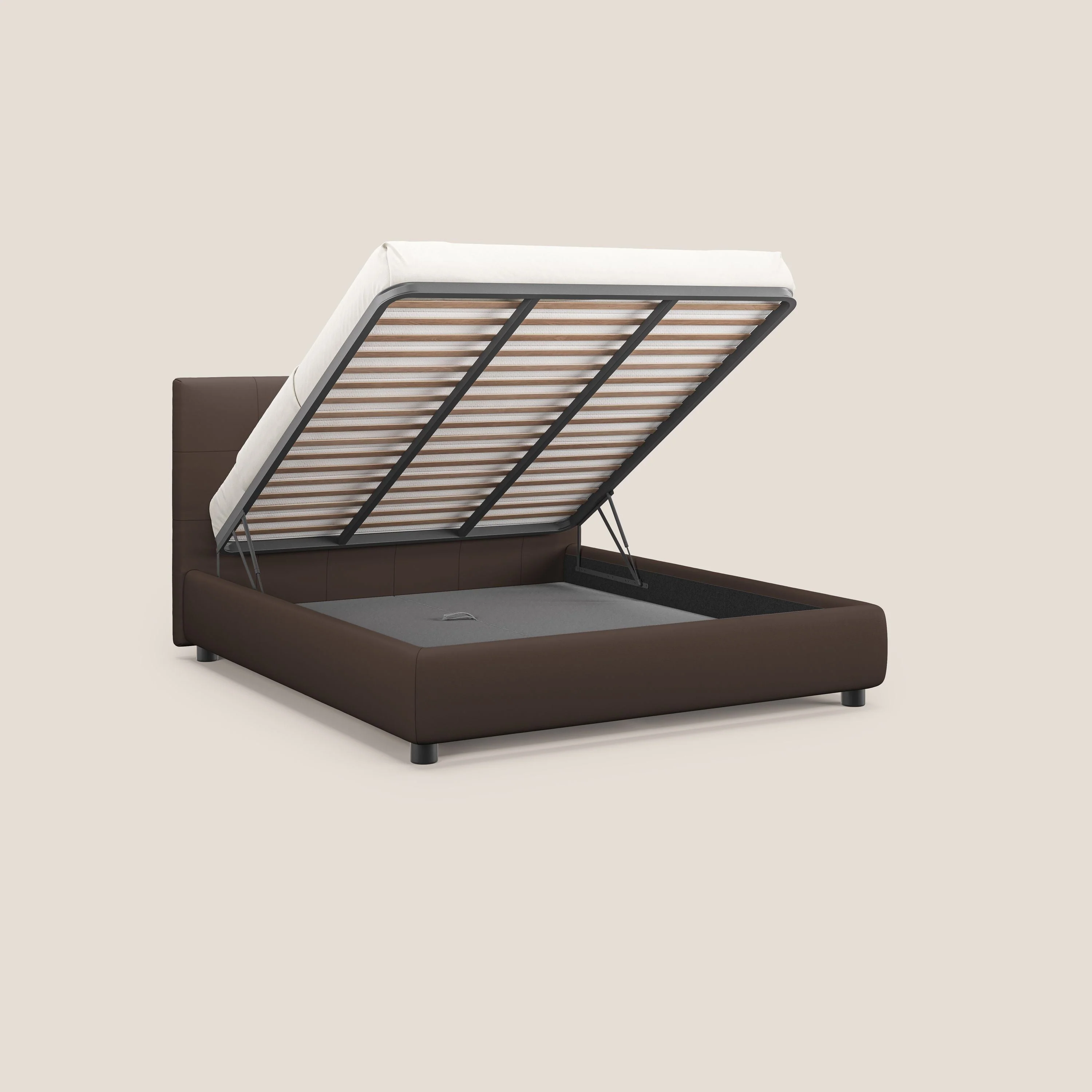Minato lit coffre avec tête de lit capitonnée en similicuir imperméable T04 marron - Image 2