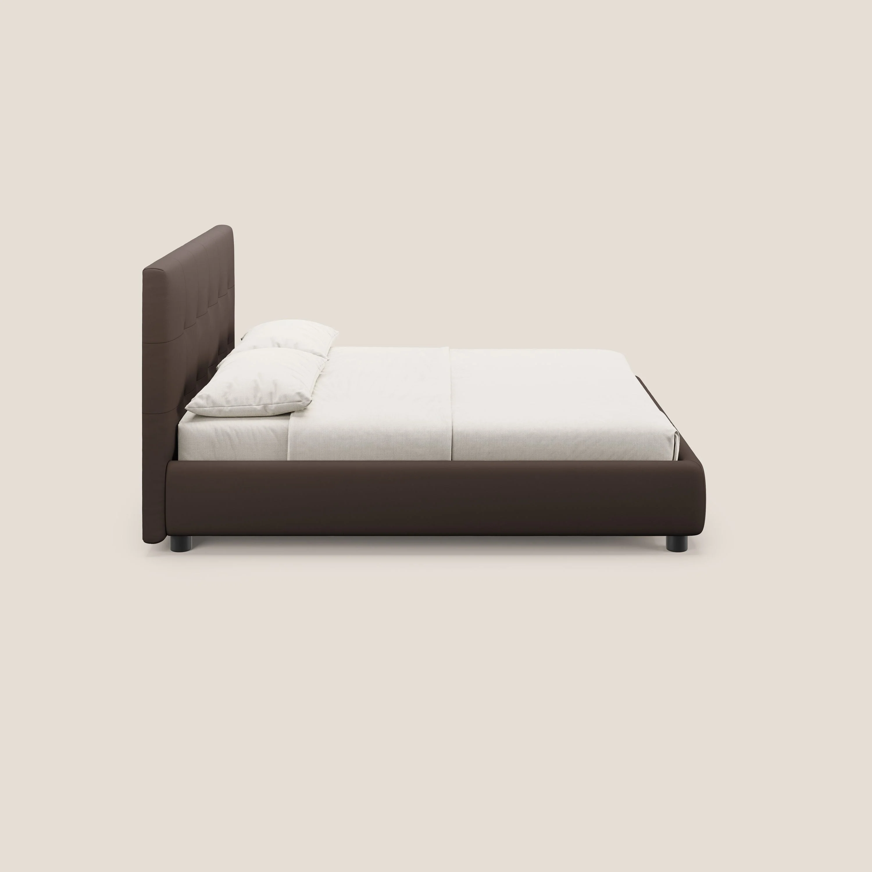 Minato lit coffre avec tête de lit capitonnée en similicuir imperméable T04 marron - Image 4