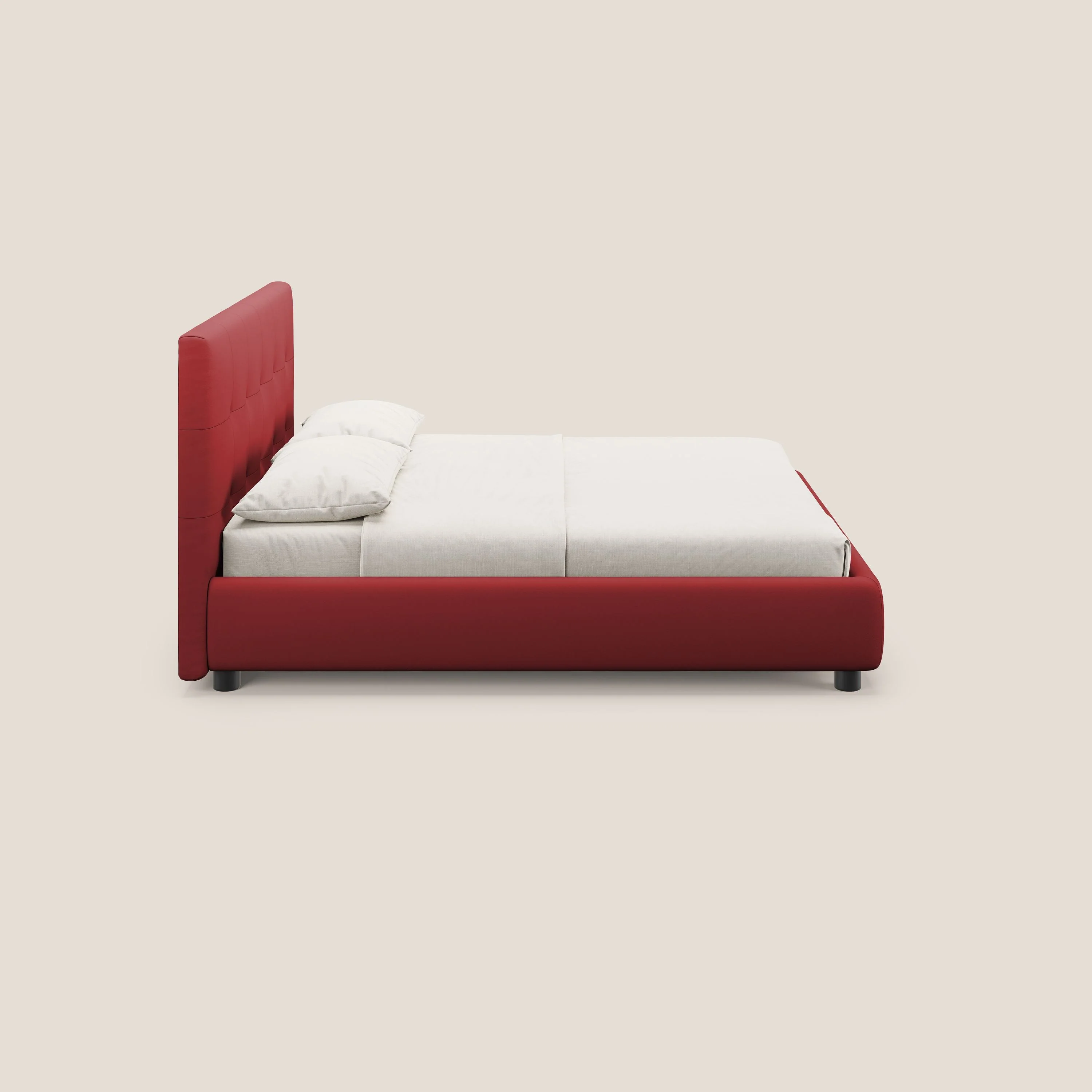 Minato lit coffre avec tête de lit capitonnée en similicuir imperméable T04 rouge - Image 4