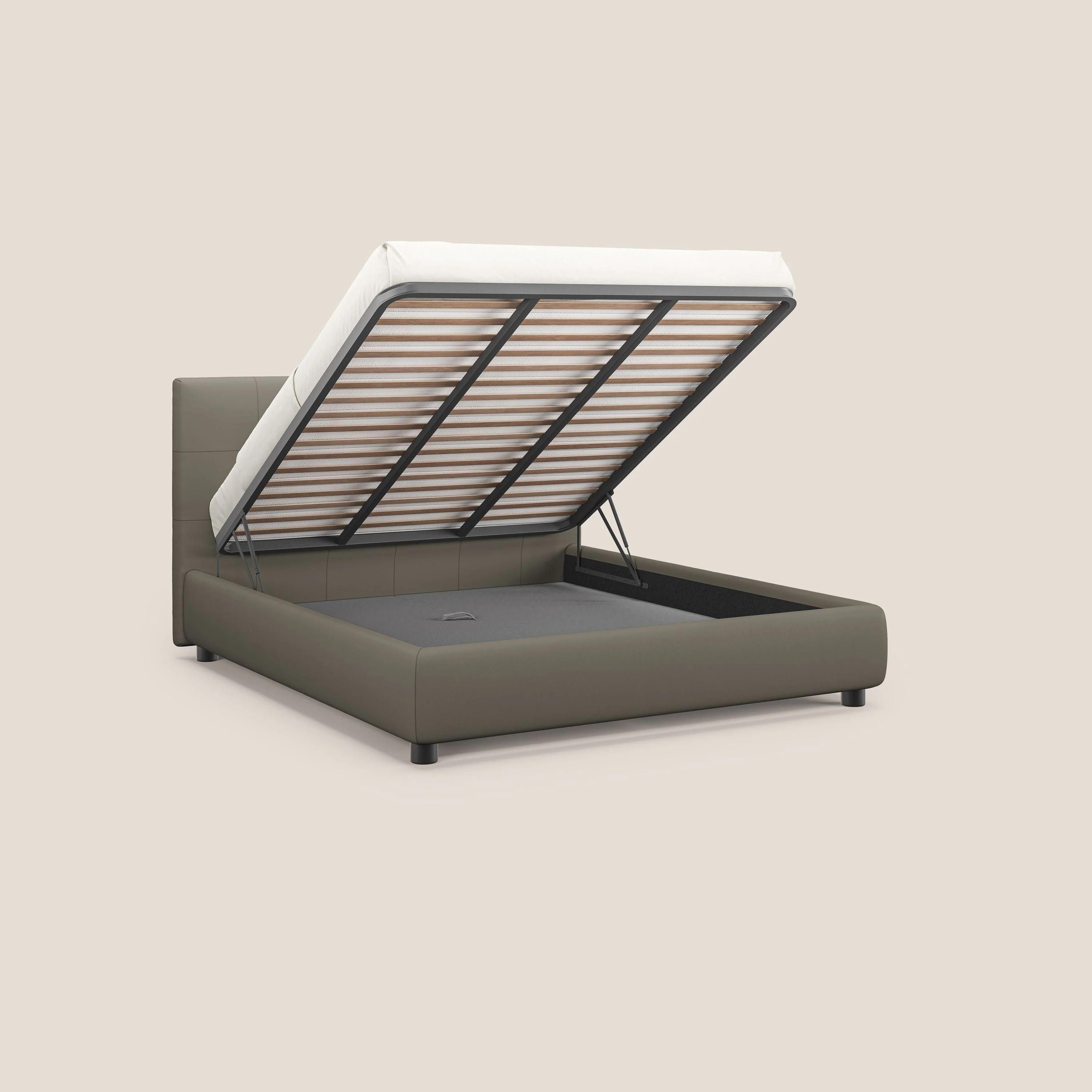 Minato lit coffre avec tête de lit capitonnée en similicuir imperméable T04 taupe - Image 2