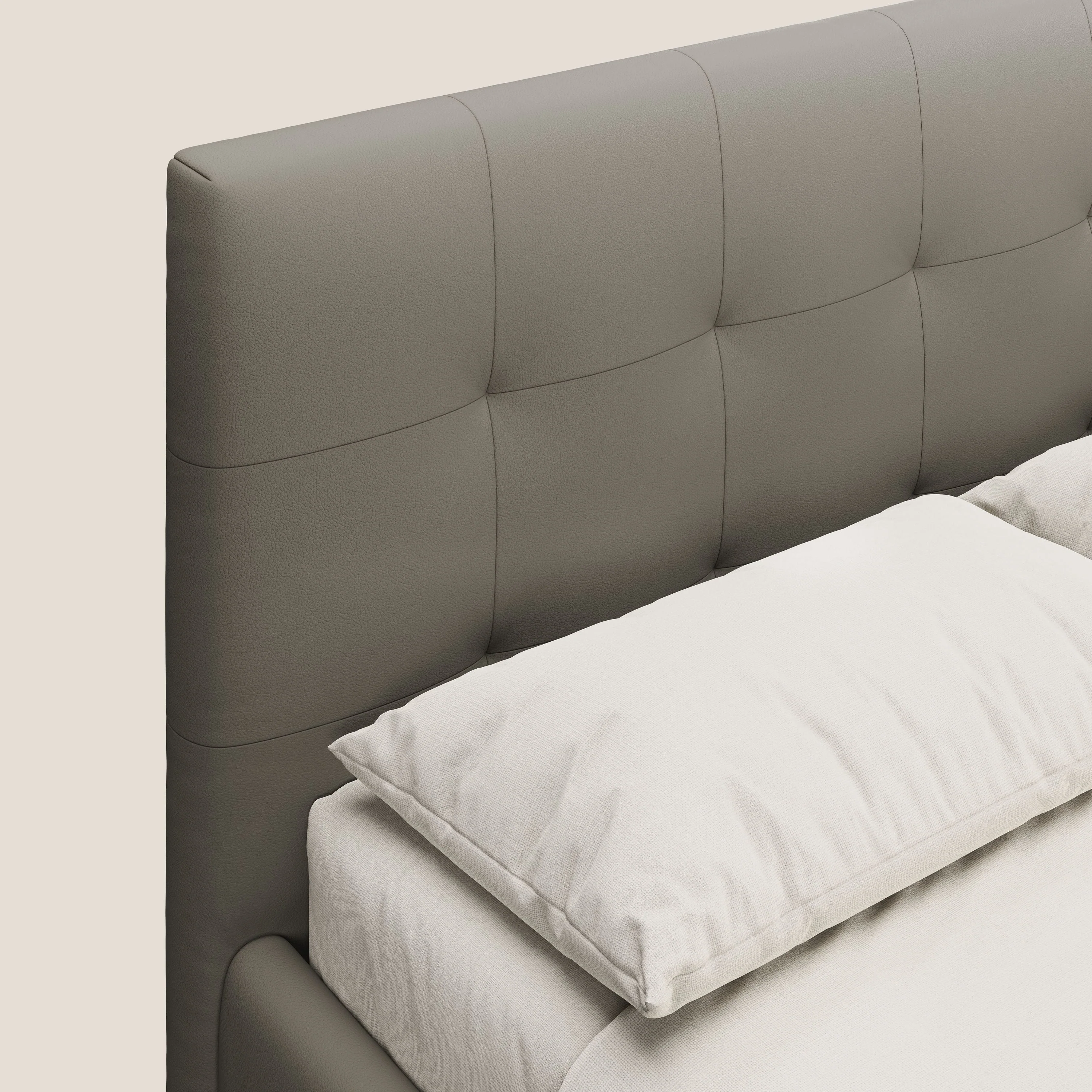 Minato lit coffre avec tête de lit capitonnée en similicuir imperméable T04 taupe - Image 6