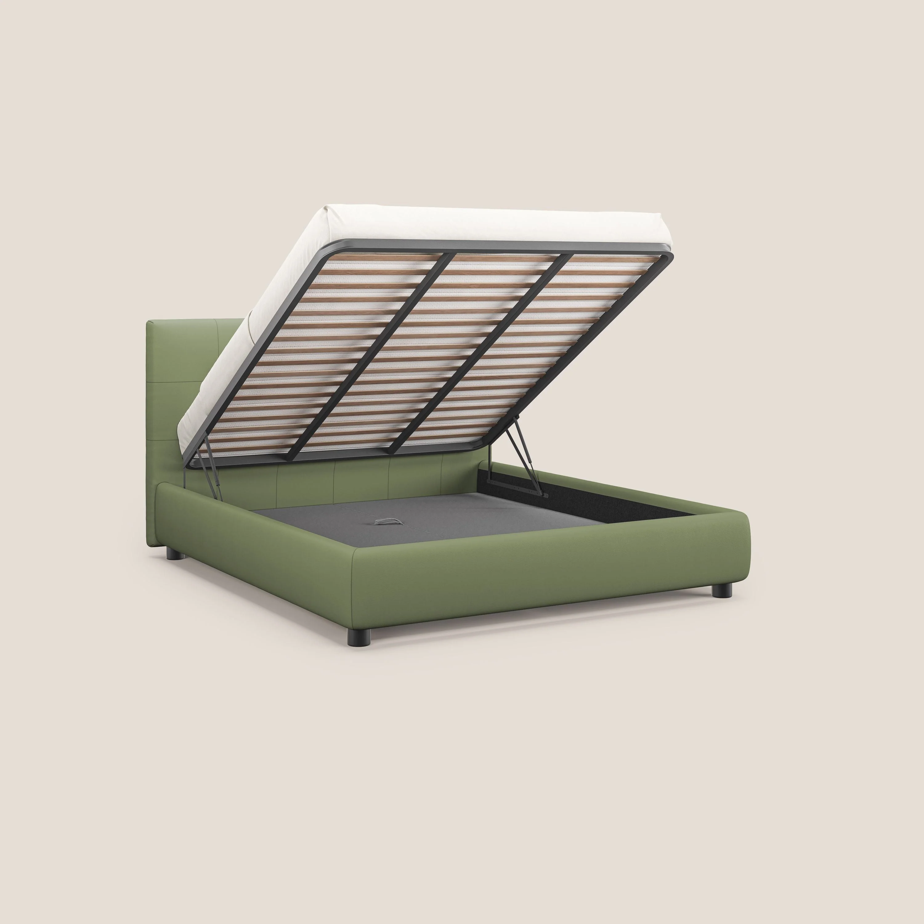Minato lit coffre avec tête de lit capitonnée en similicuir imperméable T04 vert - Image 2