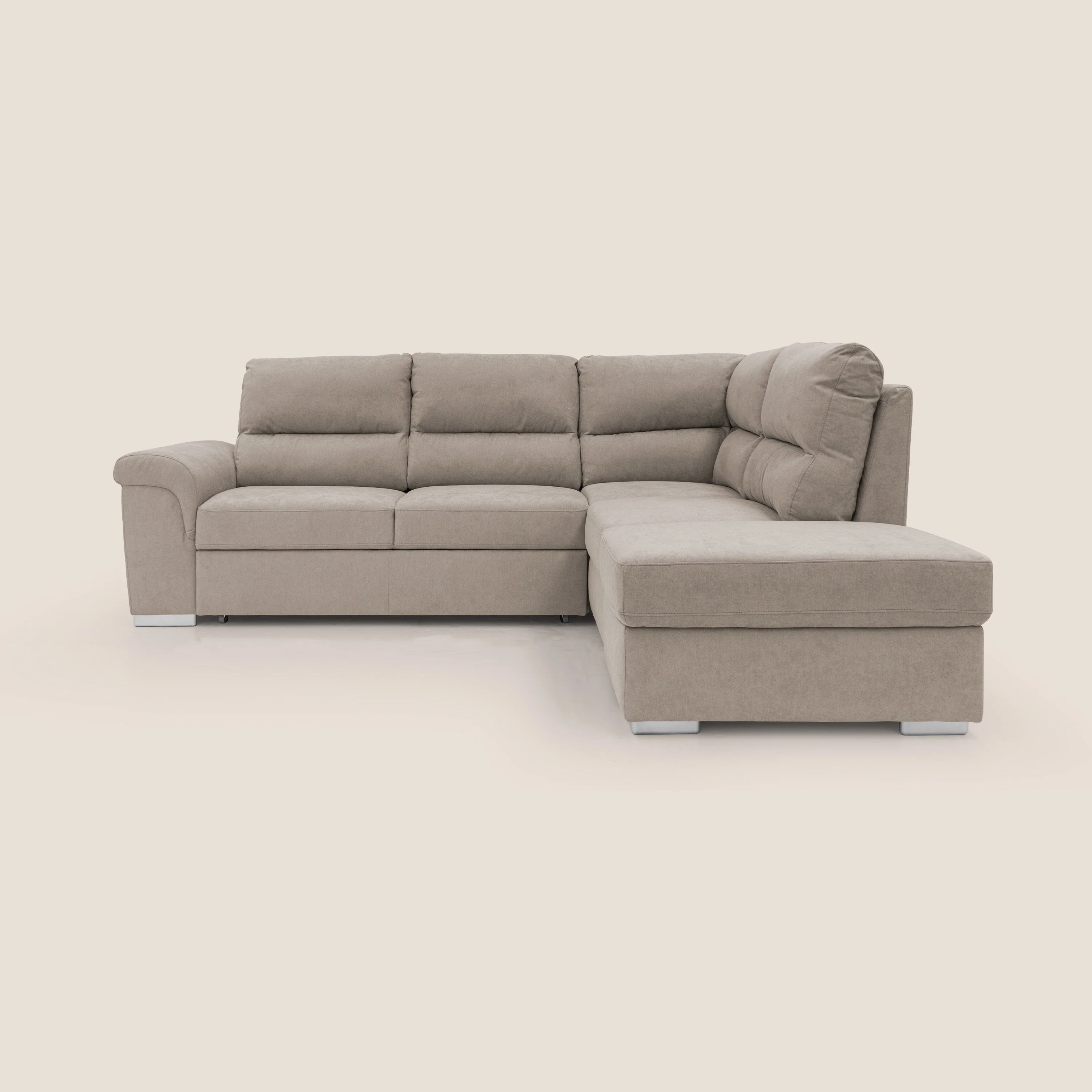 Minerva canapé d'angle avec angle et pouf extractible en tissu doux imperméable T02 beige