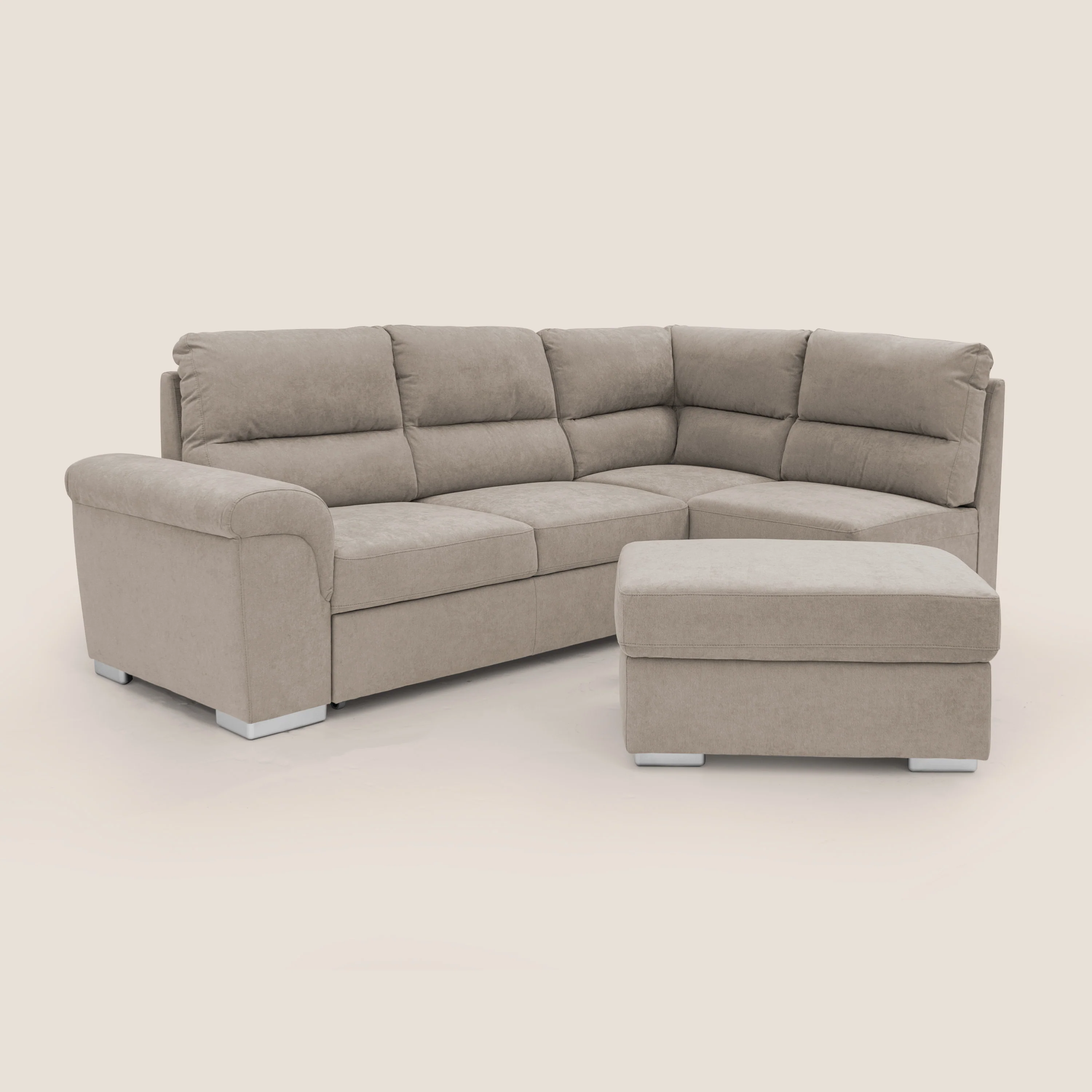 Minerva canapé d'angle avec angle et pouf extractible en tissu doux imperméable T02 beige - Image 10