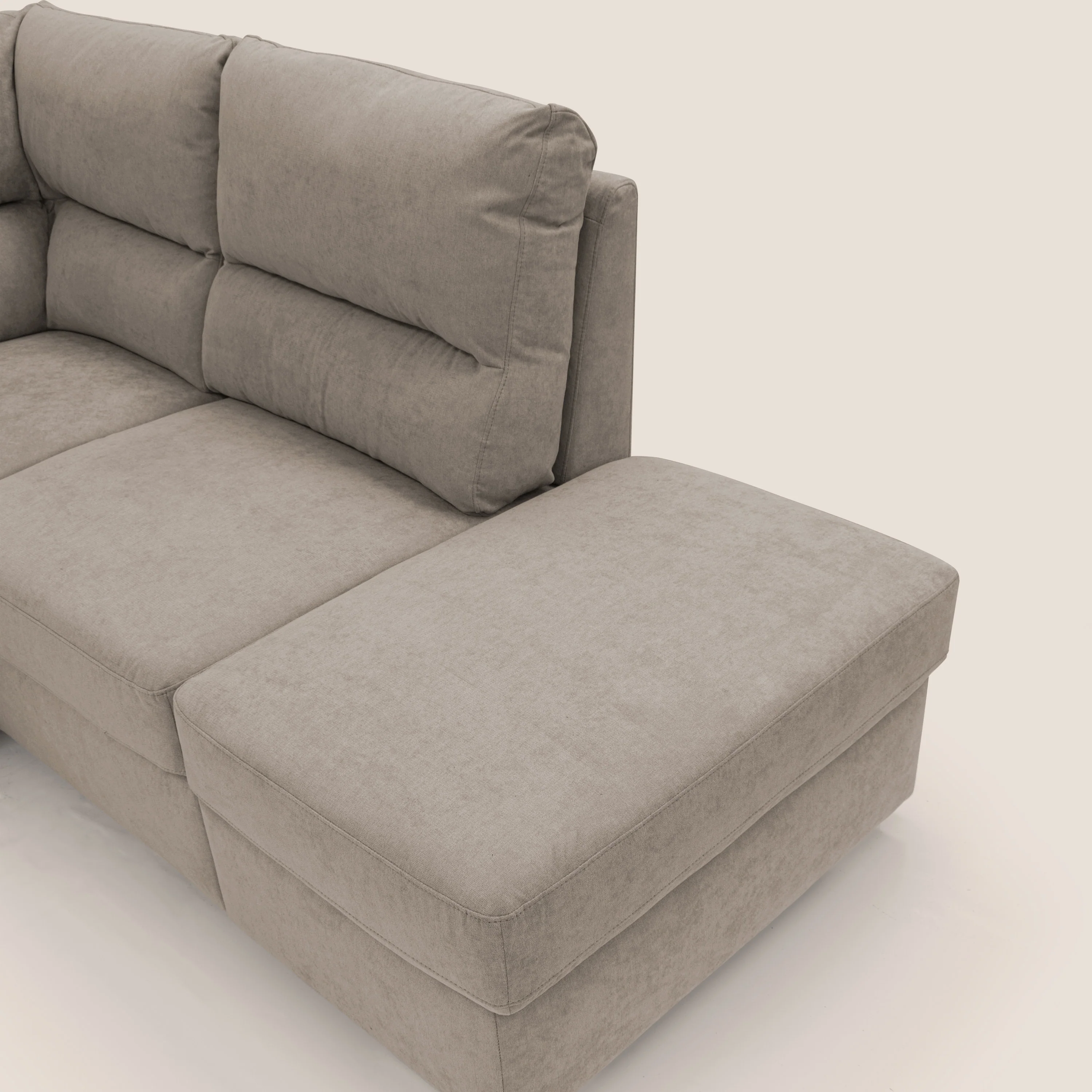 Minerva canapé d'angle avec angle et pouf extractible en tissu doux imperméable T02 beige - Image 11
