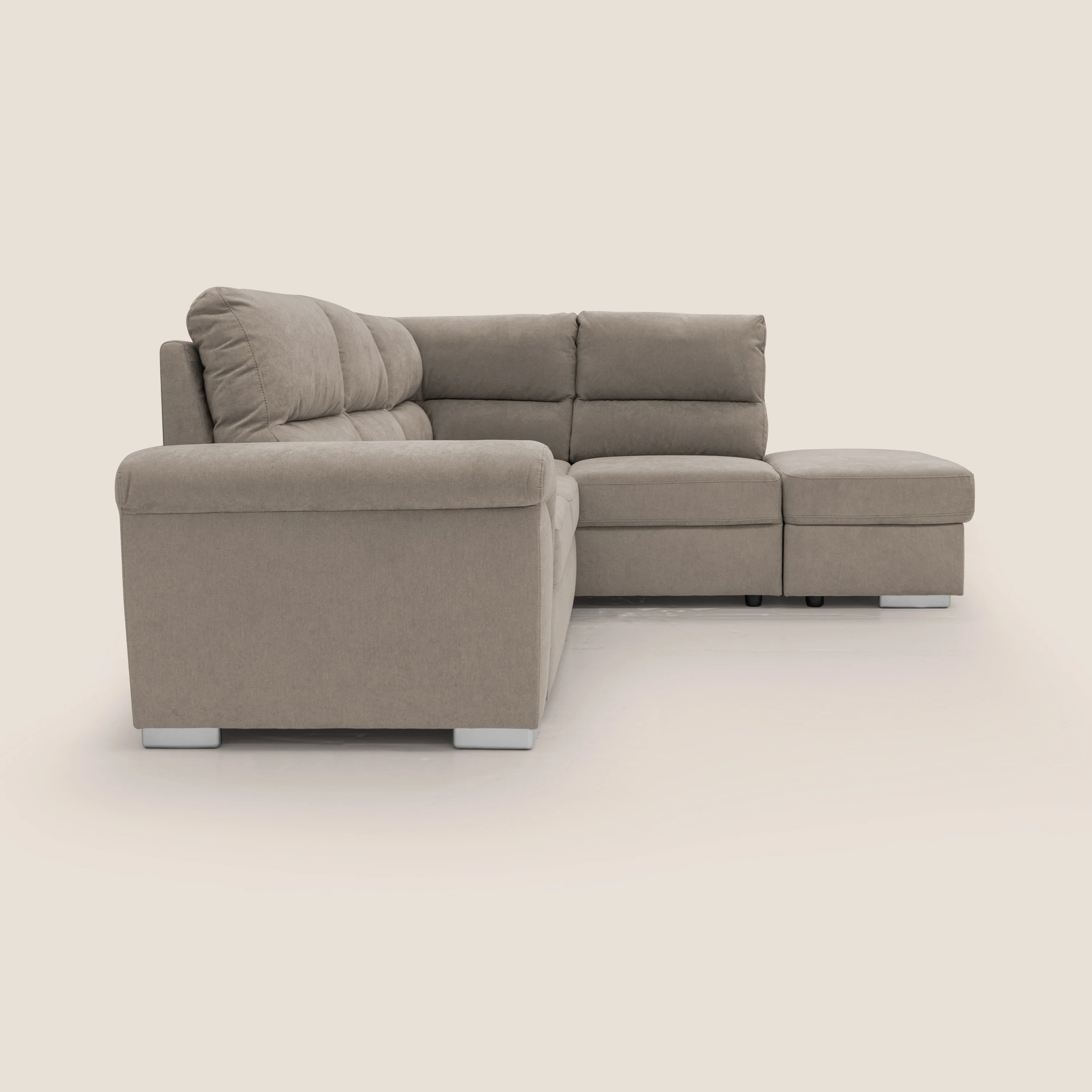 Minerva canapé d'angle avec angle et pouf extractible en tissu doux imperméable T02 beige - Image 12