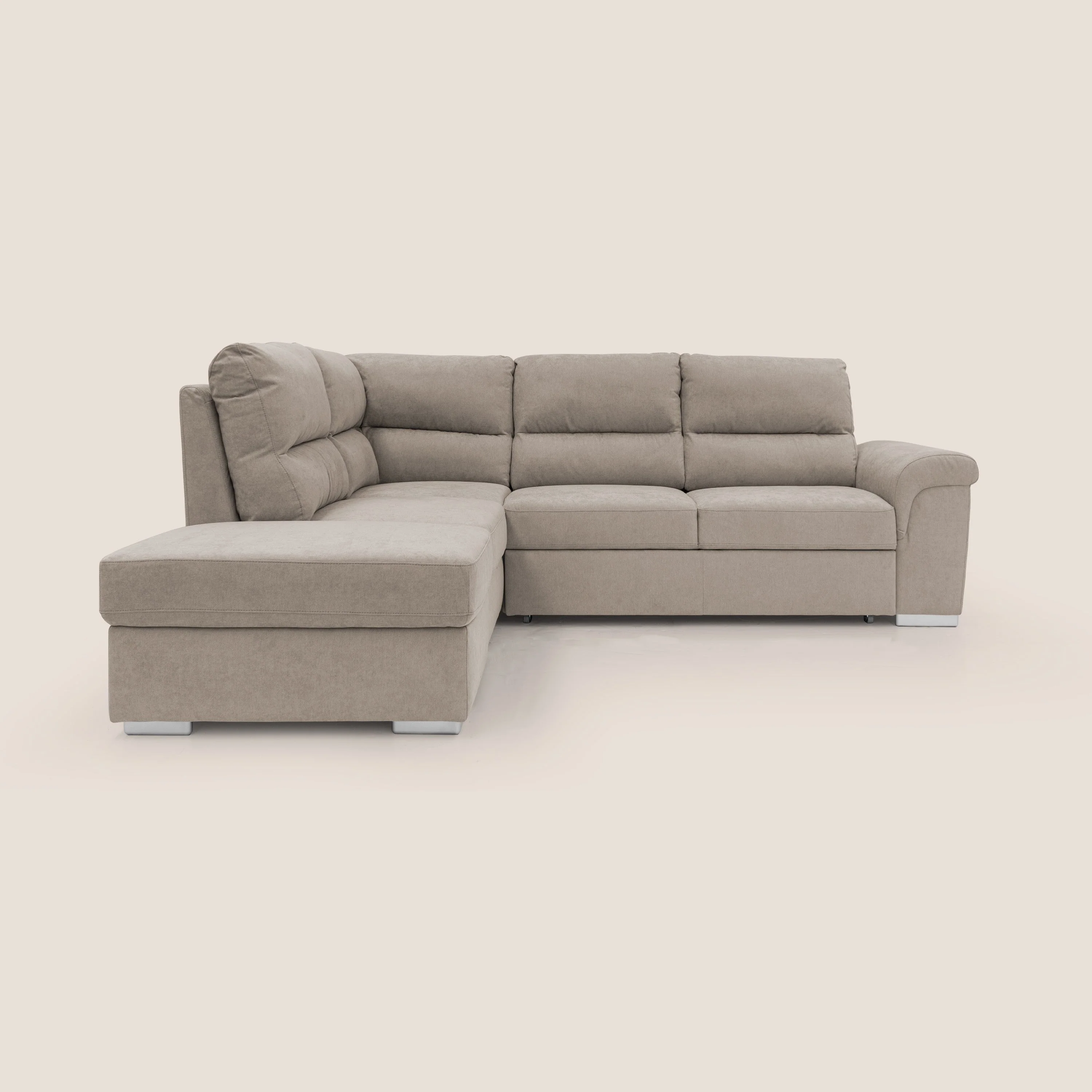 Minerva canapé d'angle avec angle et pouf extractible en tissu doux imperméable T02 beige - Image 13