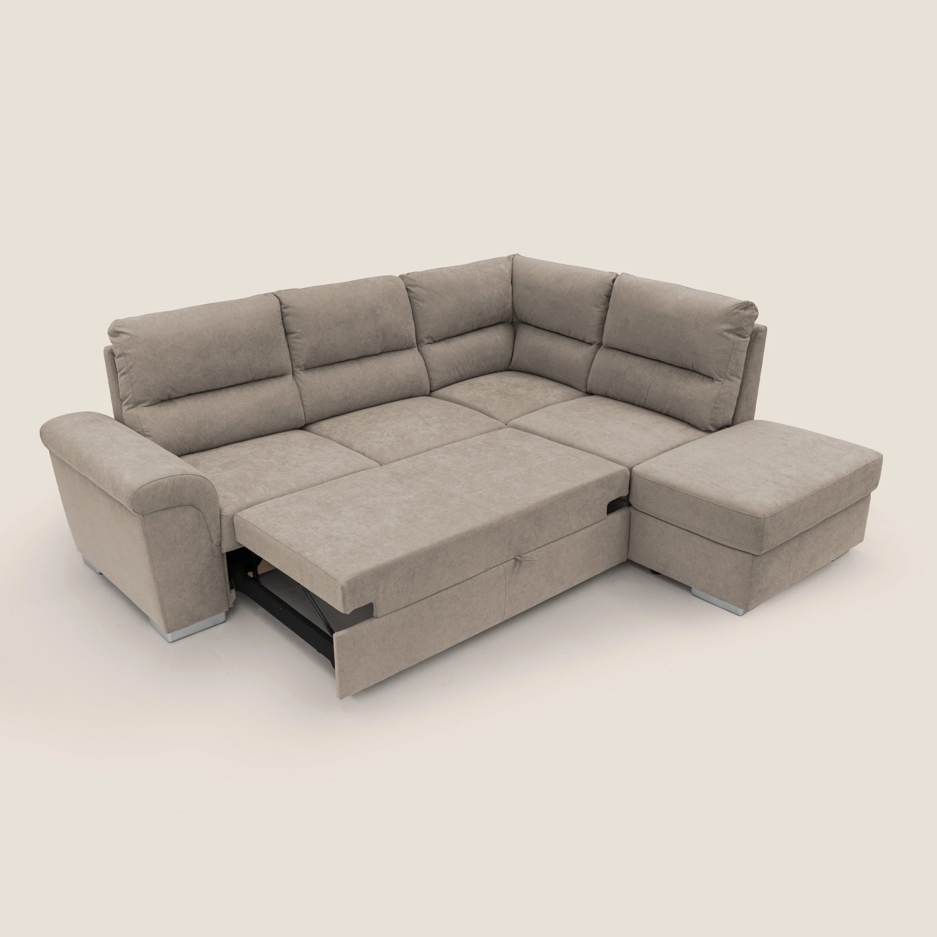 Minerva canapé d'angle avec angle et pouf extractible en tissu doux imperméable T02 beige - Image 2