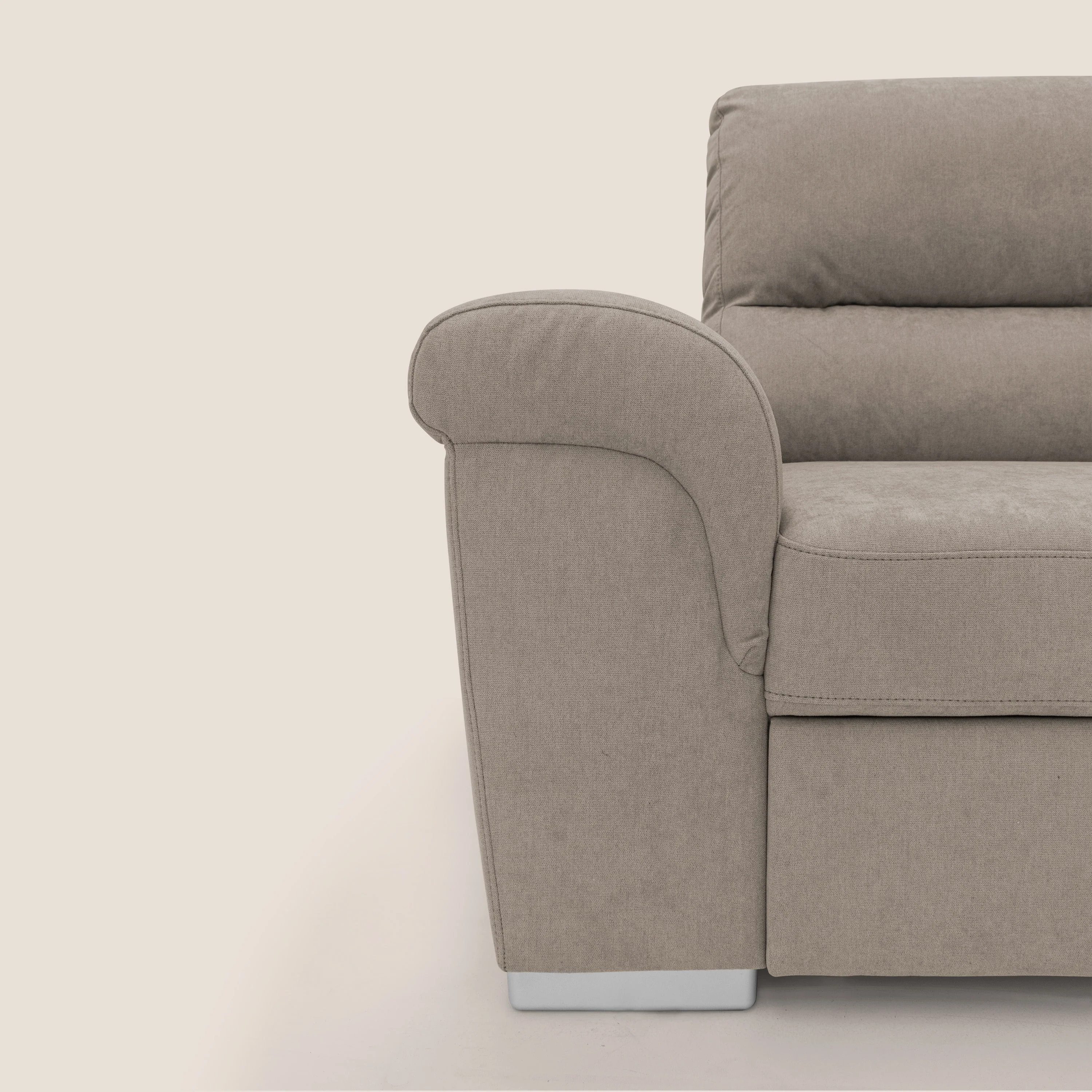 Minerva canapé d'angle avec angle et pouf extractible en tissu doux imperméable T02 beige - Image 4