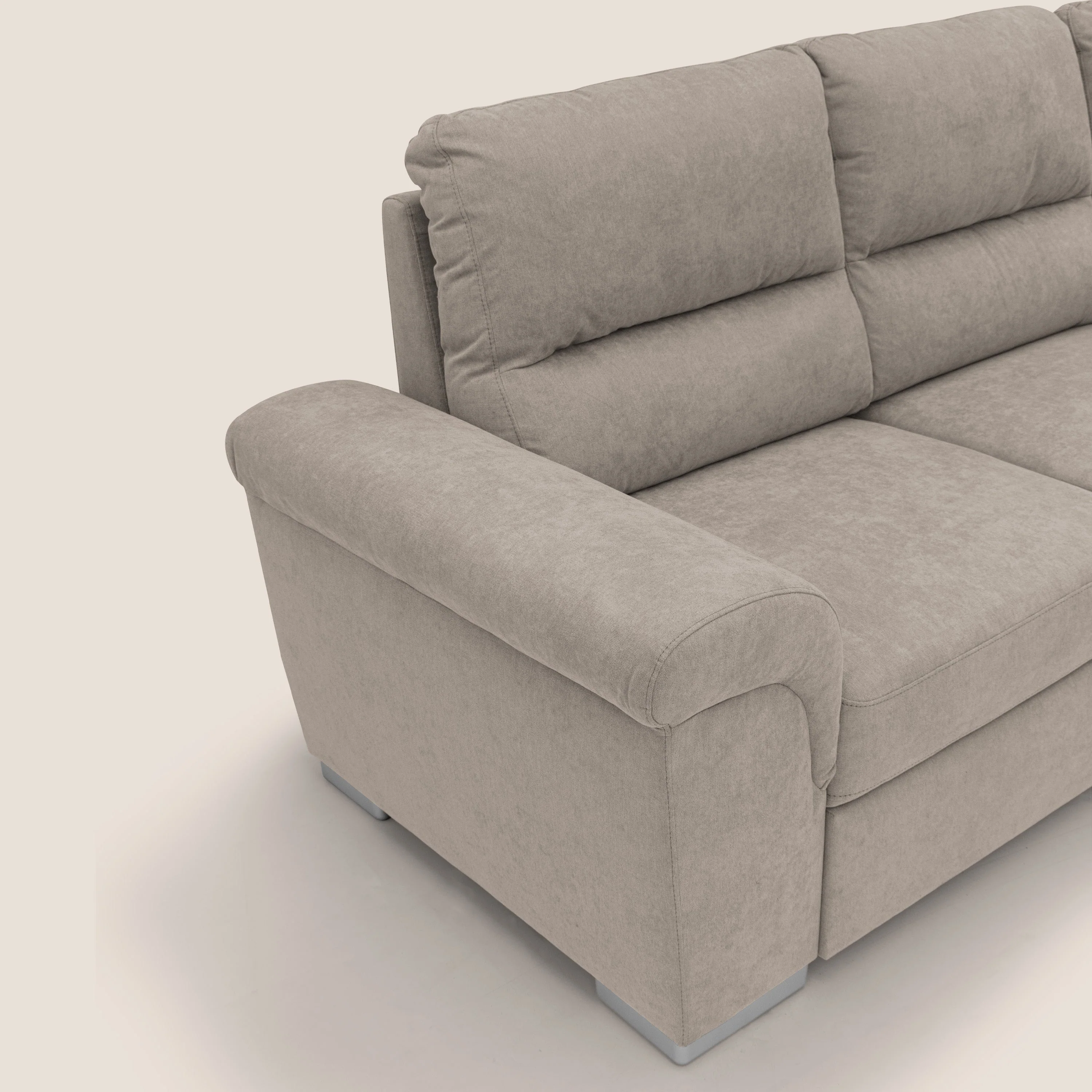 Minerva canapé d'angle avec angle et pouf extractible en tissu doux imperméable T02 beige - Image 5