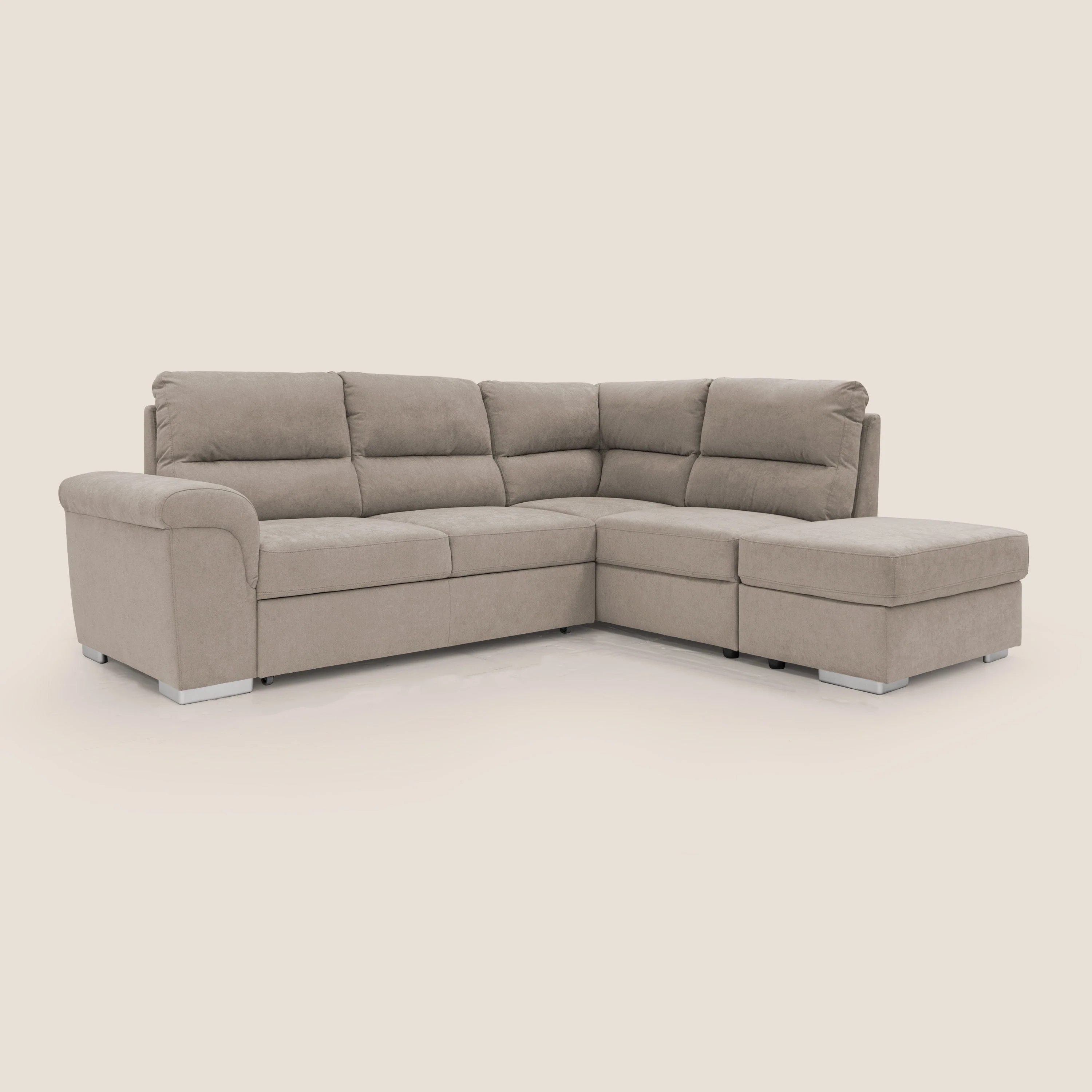 Minerva canapé d'angle avec angle et pouf extractible en tissu doux imperméable T02 beige - Image 6