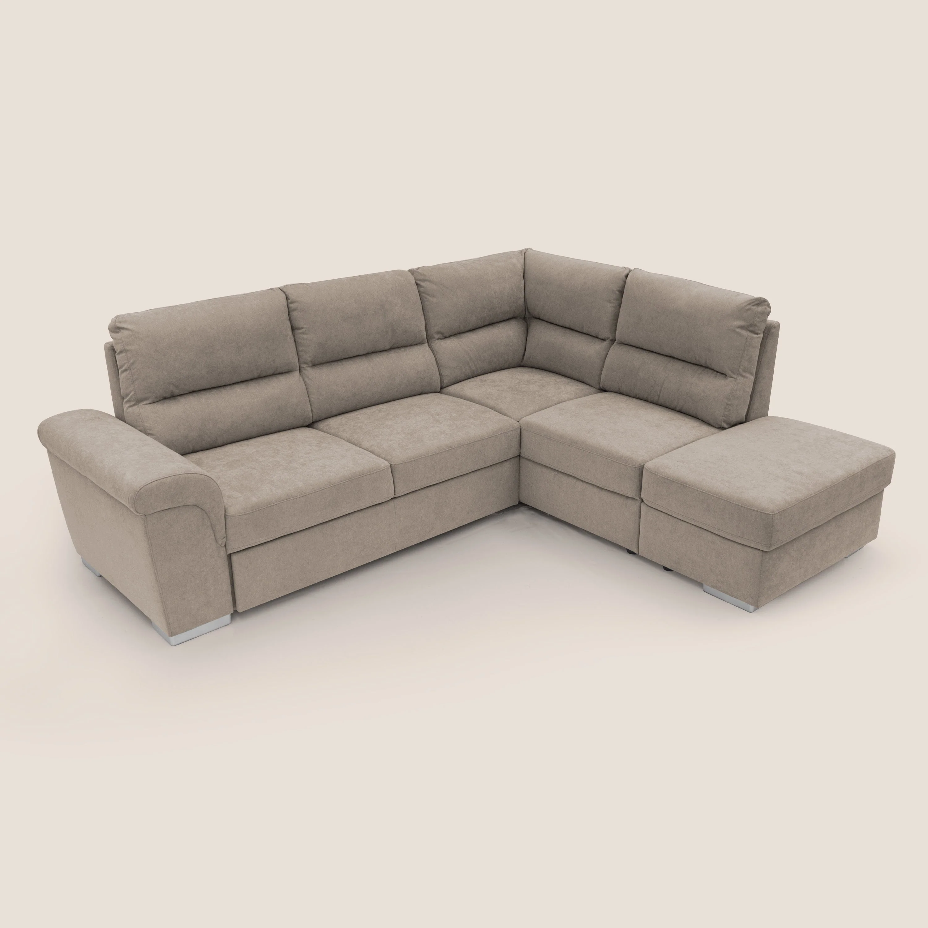 Minerva canapé d'angle avec angle et pouf extractible en tissu doux imperméable T02 beige - Image 7