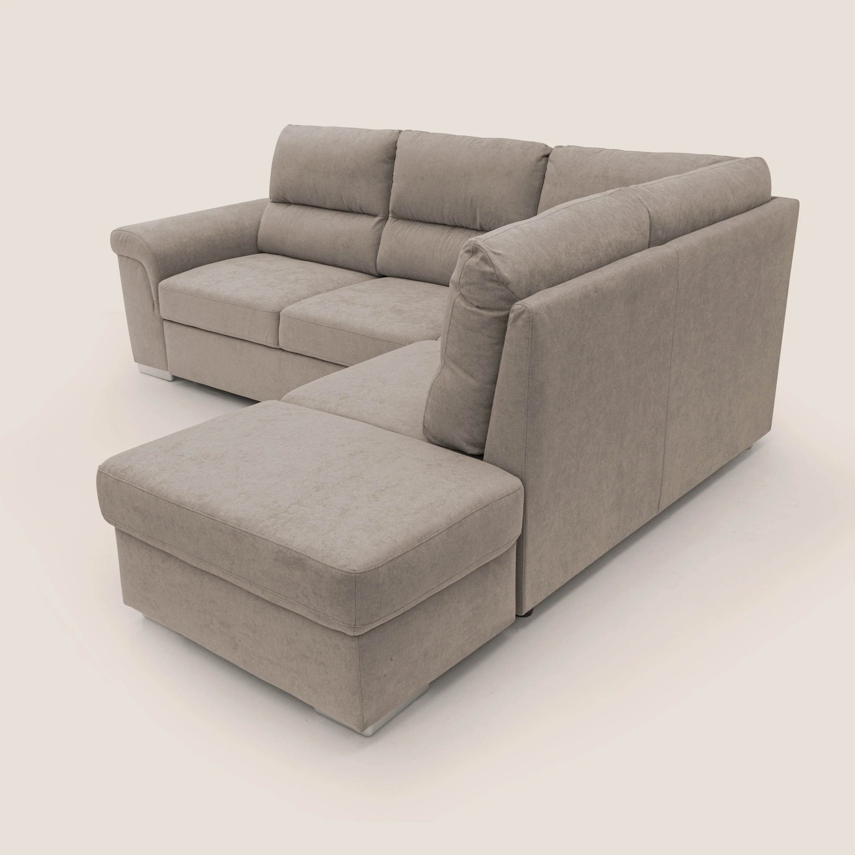 Minerva canapé d'angle avec angle et pouf extractible en tissu doux imperméable T02 beige - Image 9