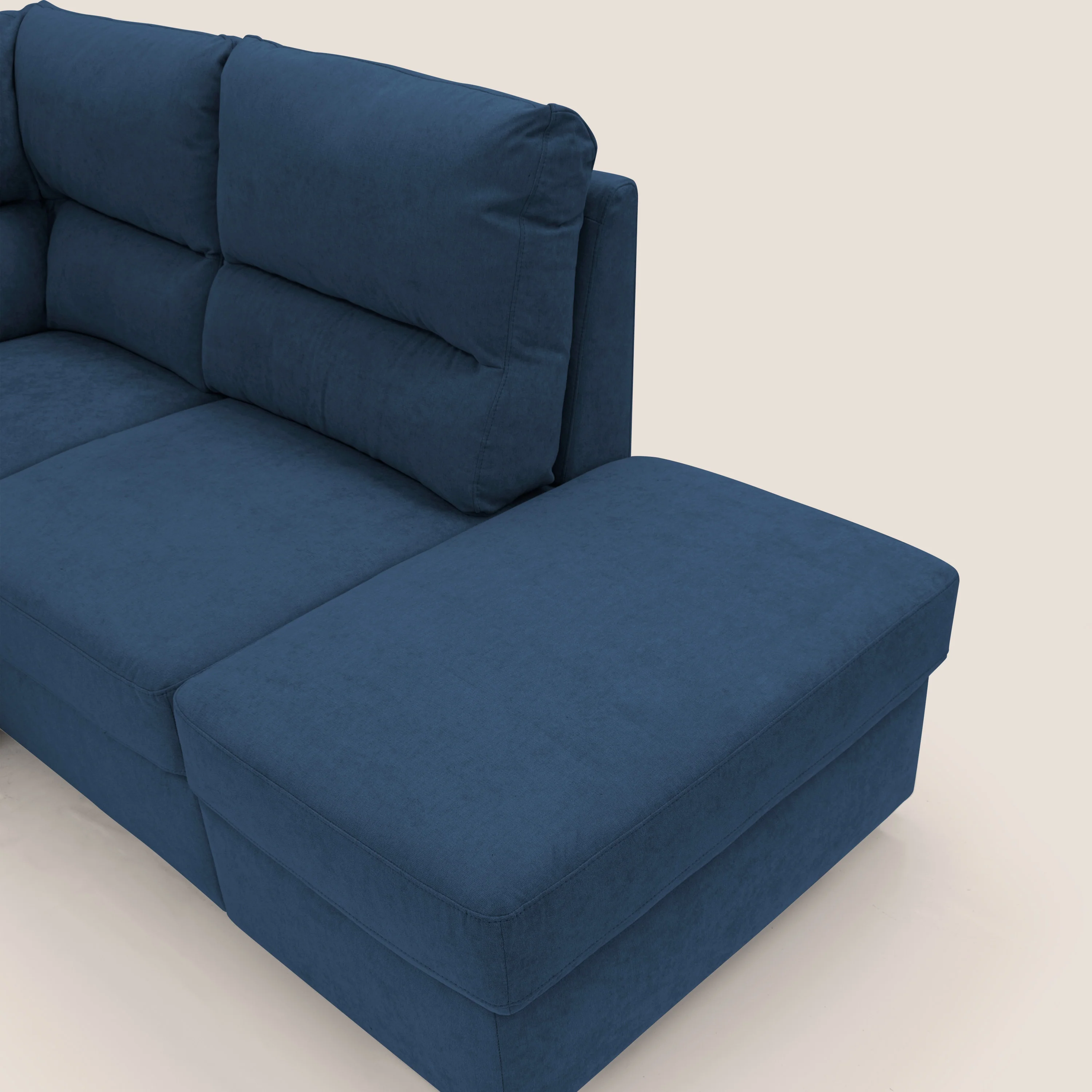 Minerva canapé d'angle avec angle et pouf extractible en tissu doux imperméable T02 bleu - Image 11