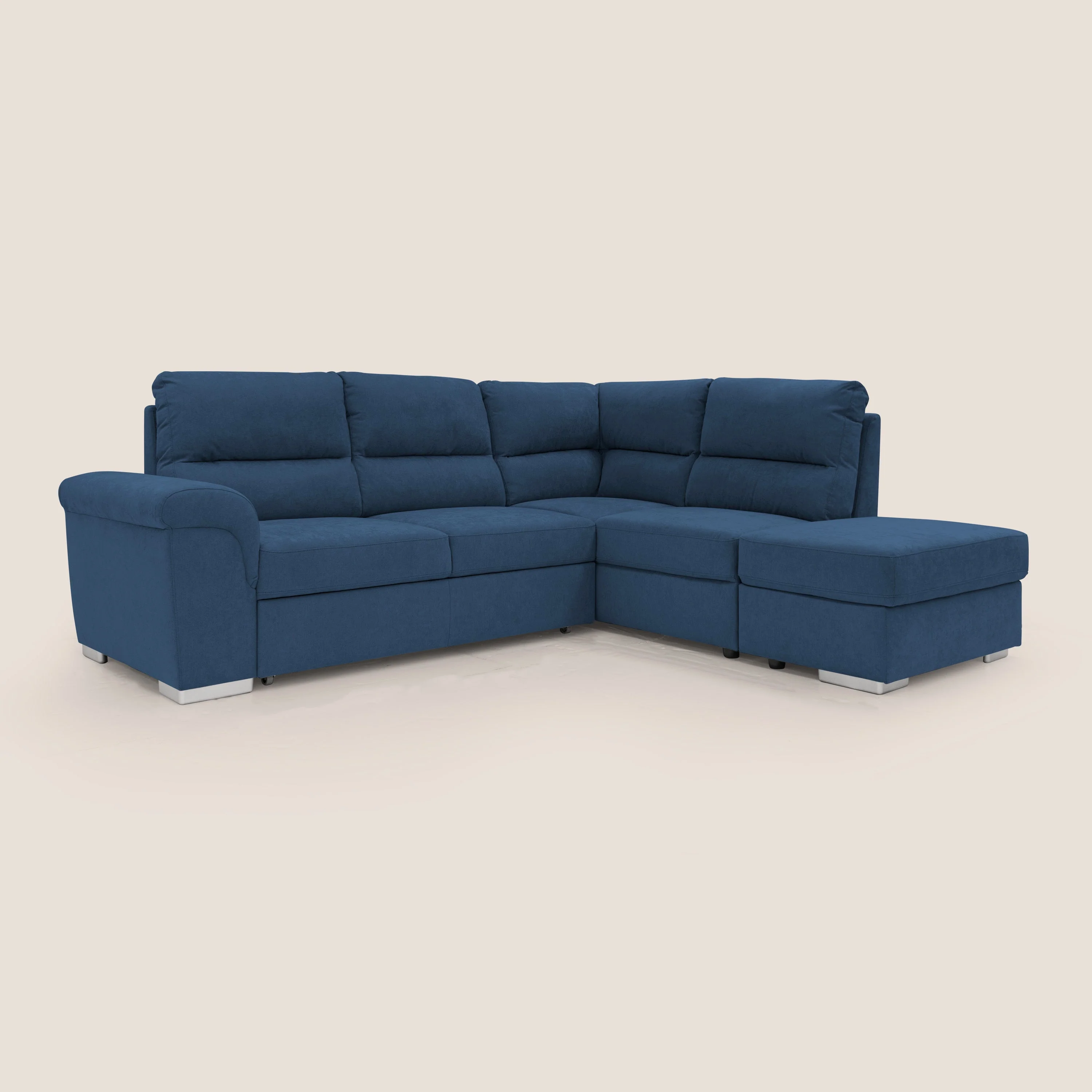 Minerva canapé d'angle avec angle et pouf extractible en tissu doux imperméable T02 bleu - Image 6