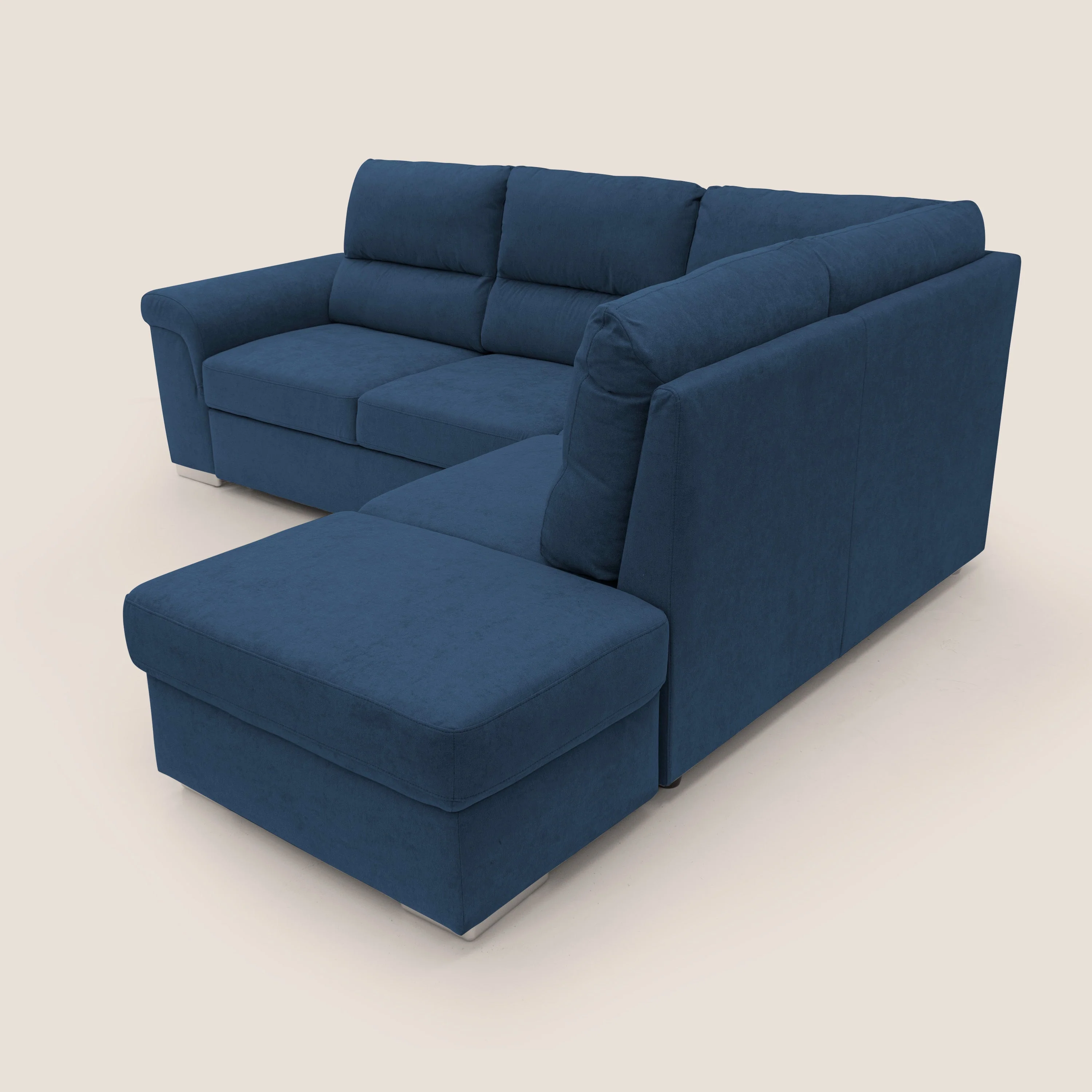 Minerva canapé d'angle avec angle et pouf extractible en tissu doux imperméable T02 bleu - Image 9