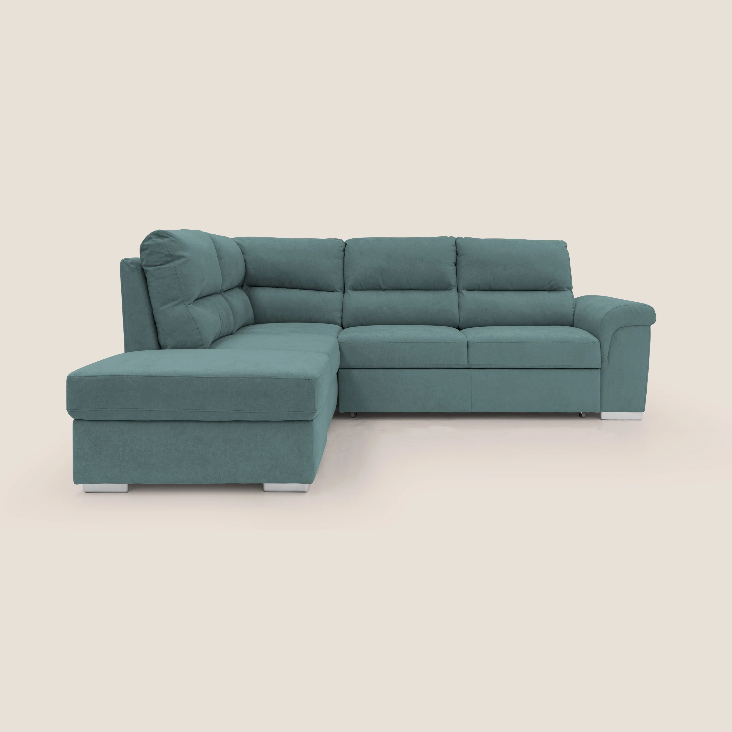 Minerva canapé d'angle avec angle et pouf extractible en tissu doux imperméable T02 bleu canard - Image 13