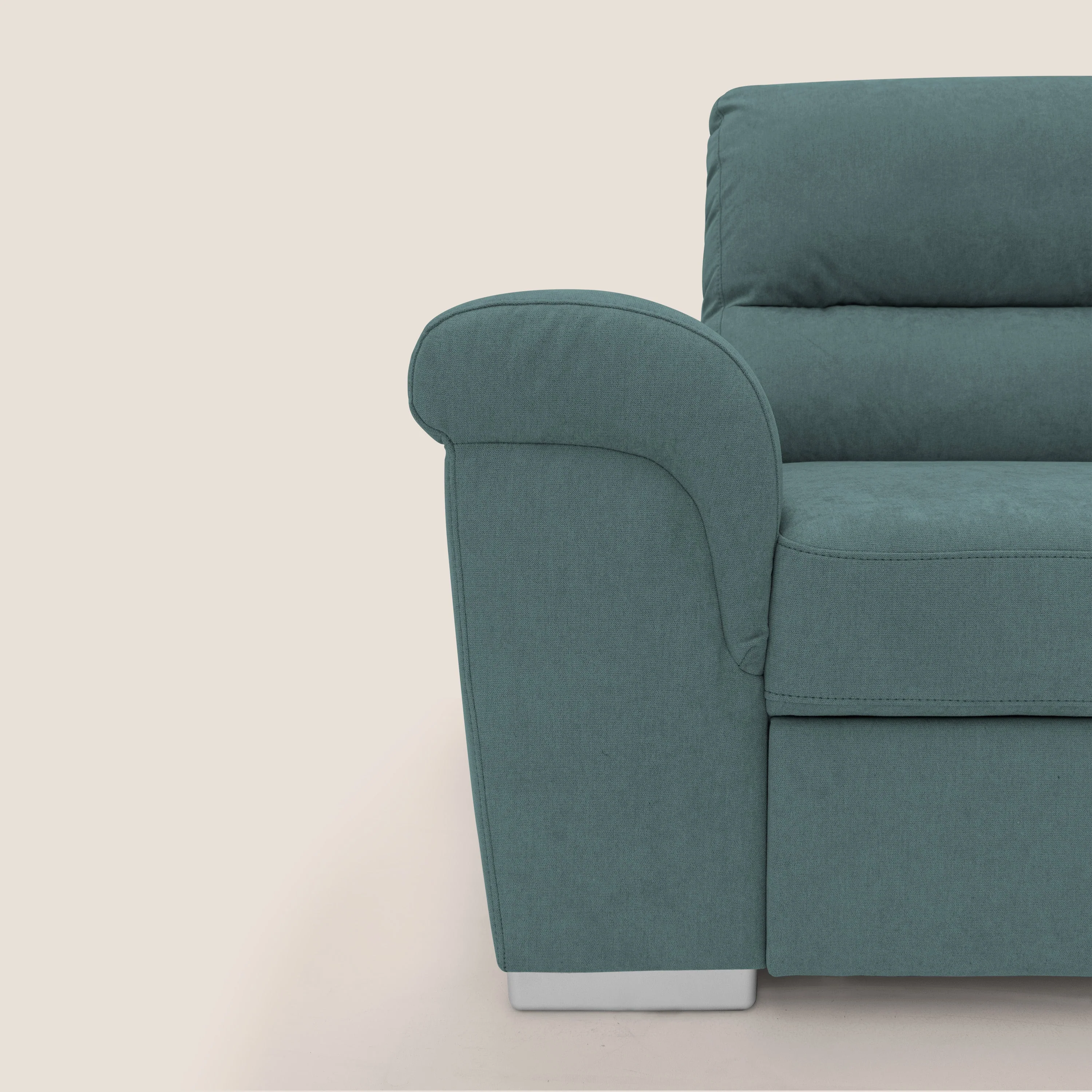 Minerva canapé d'angle avec angle et pouf extractible en tissu doux imperméable T02 bleu canard - Image 3