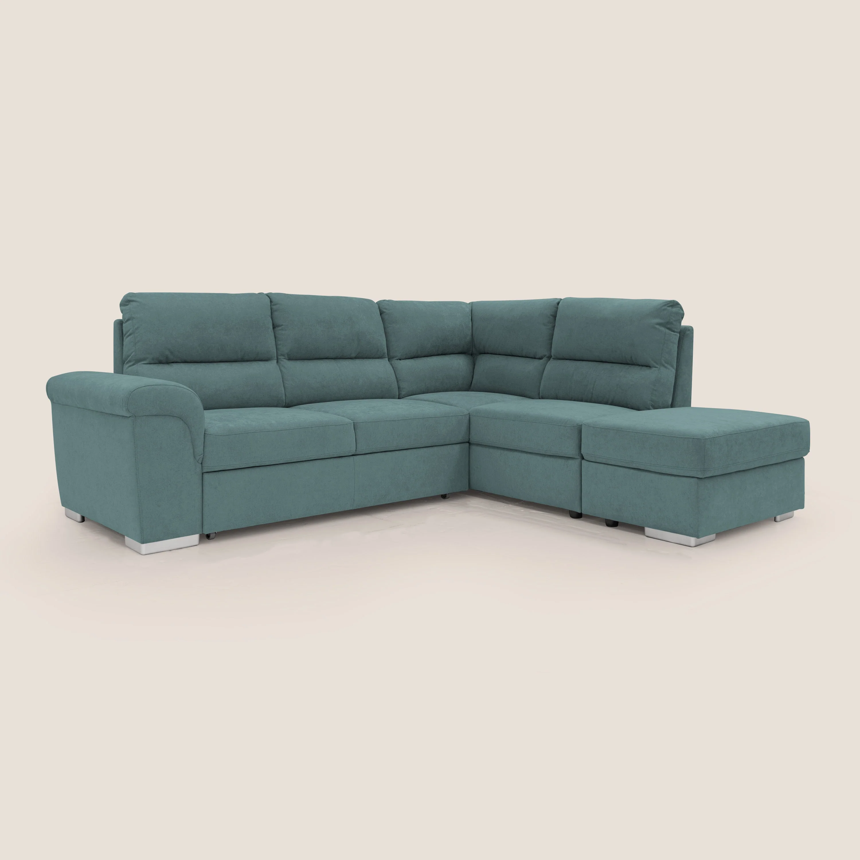 Minerva canapé d'angle avec angle et pouf extractible en tissu doux imperméable T02 bleu canard - Image 4