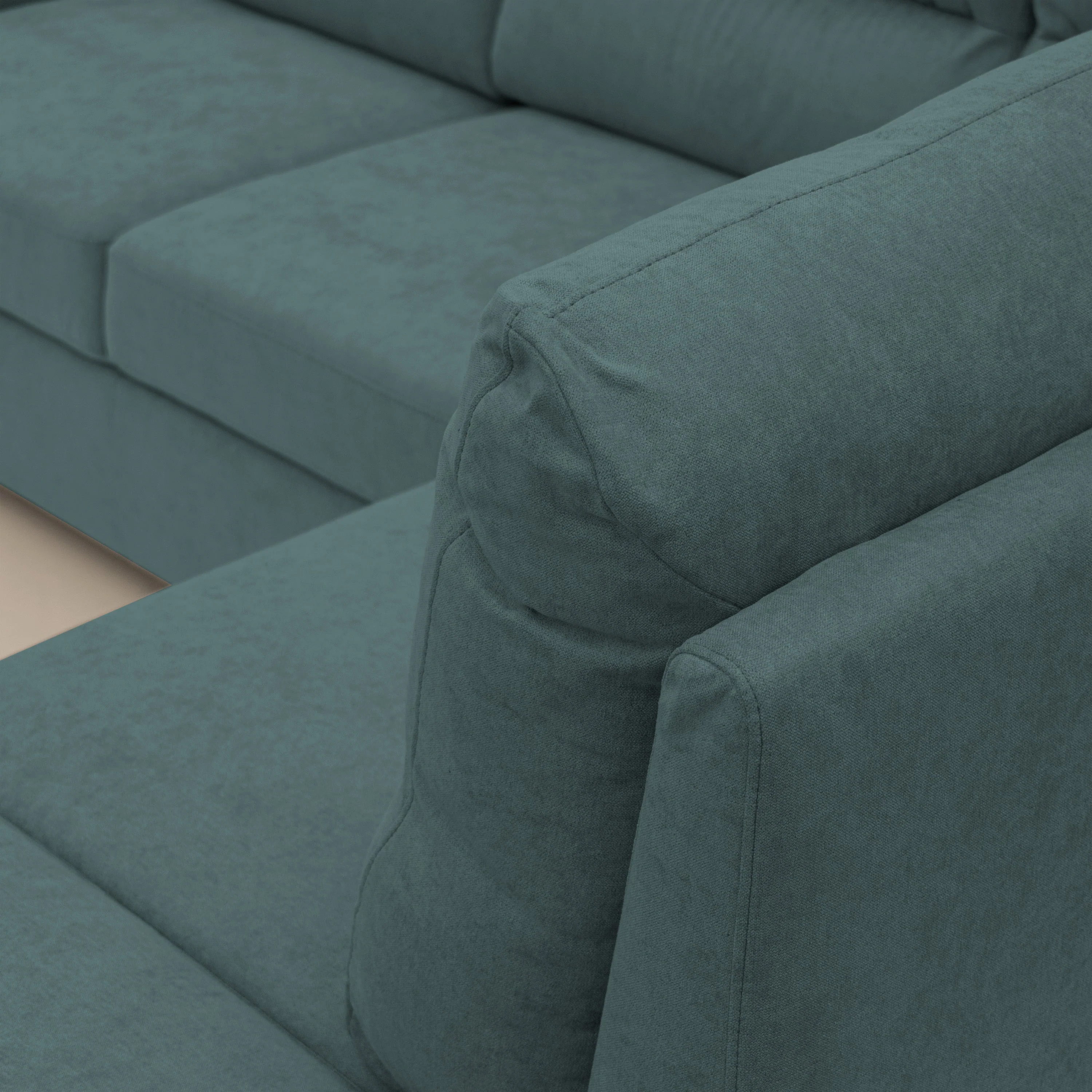 Minerva canapé d'angle avec angle et pouf extractible en tissu doux imperméable T02 bleu canard - Image 7
