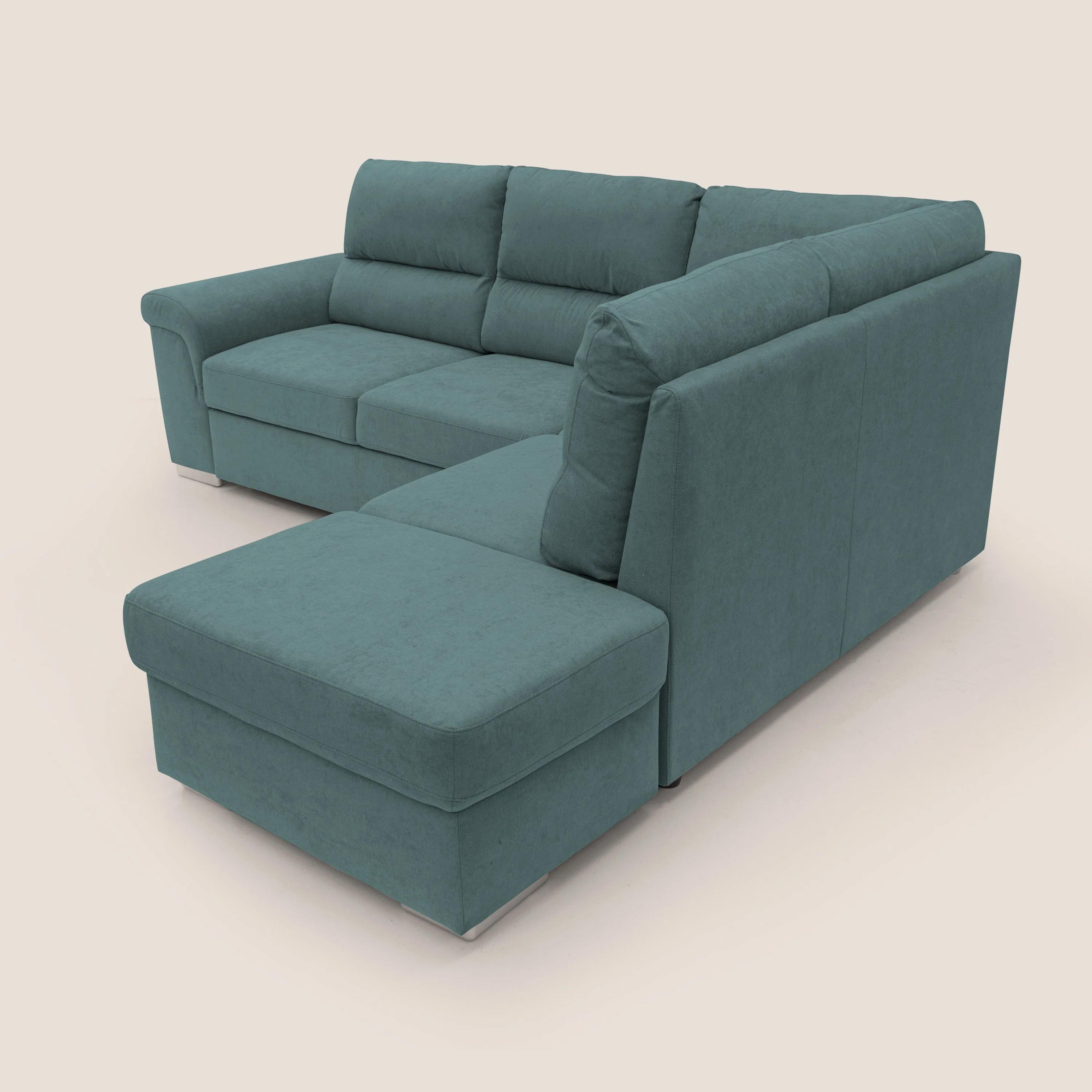 Minerva canapé d'angle avec angle et pouf extractible en tissu doux imperméable T02 bleu canard - Image 8