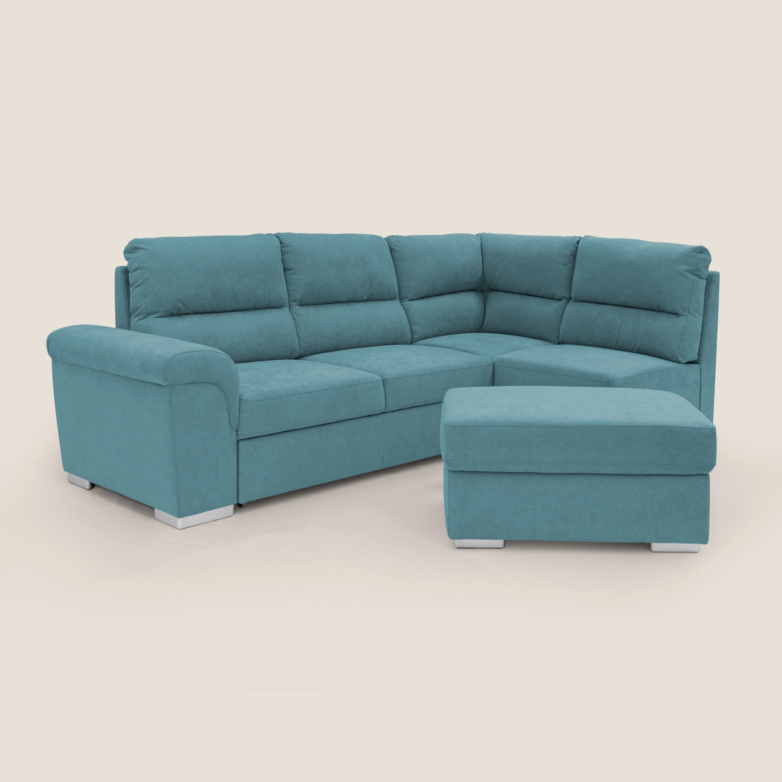 Minerva canapé d'angle avec angle et pouf extractible en tissu doux imperméable T02 bleu ciel - Image 10